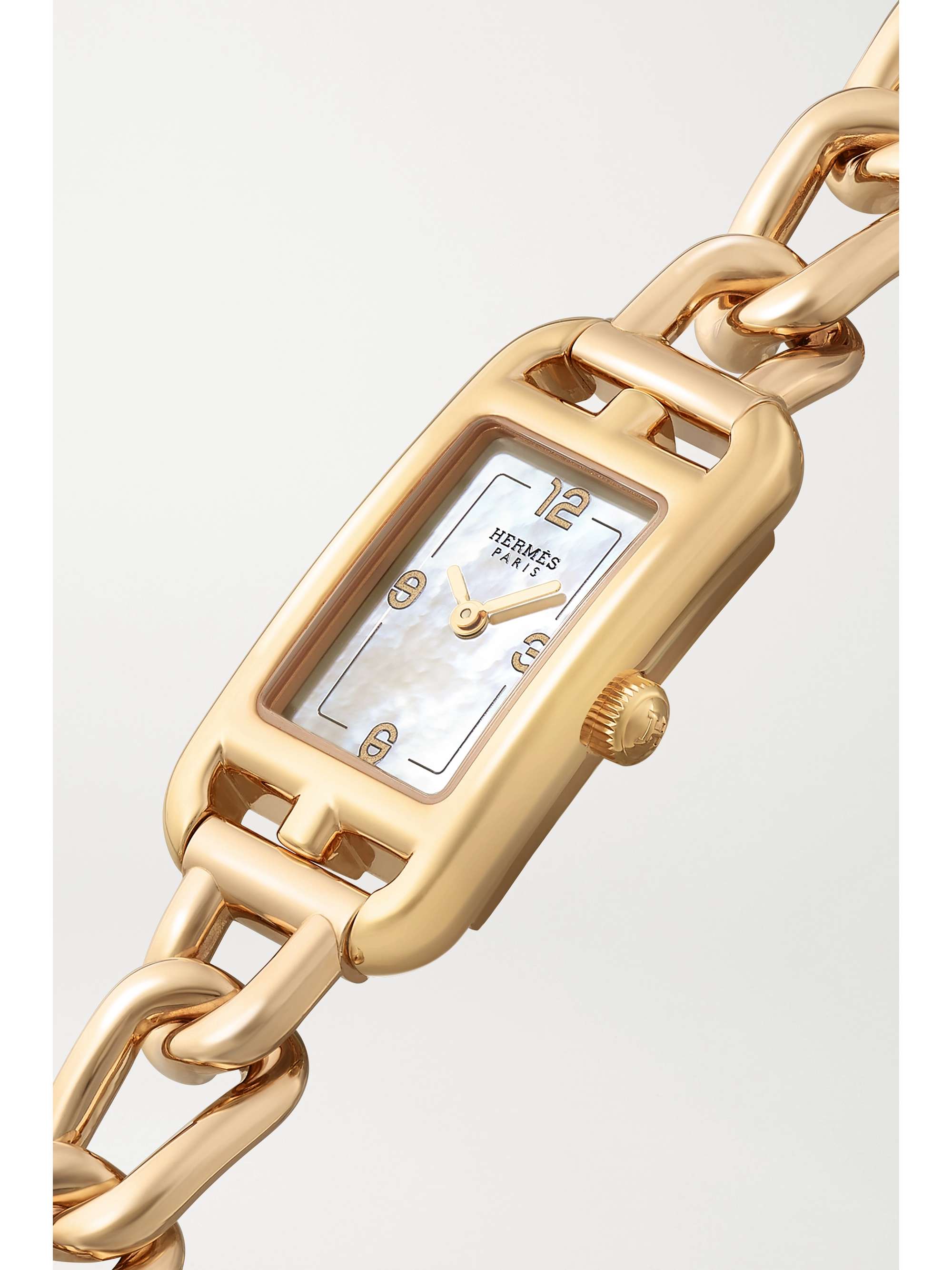 HERMÈS TIMEPIECES Nantucket 17 mm sehr kleine Uhr aus 18 Karat Roségold mit Perlmutt