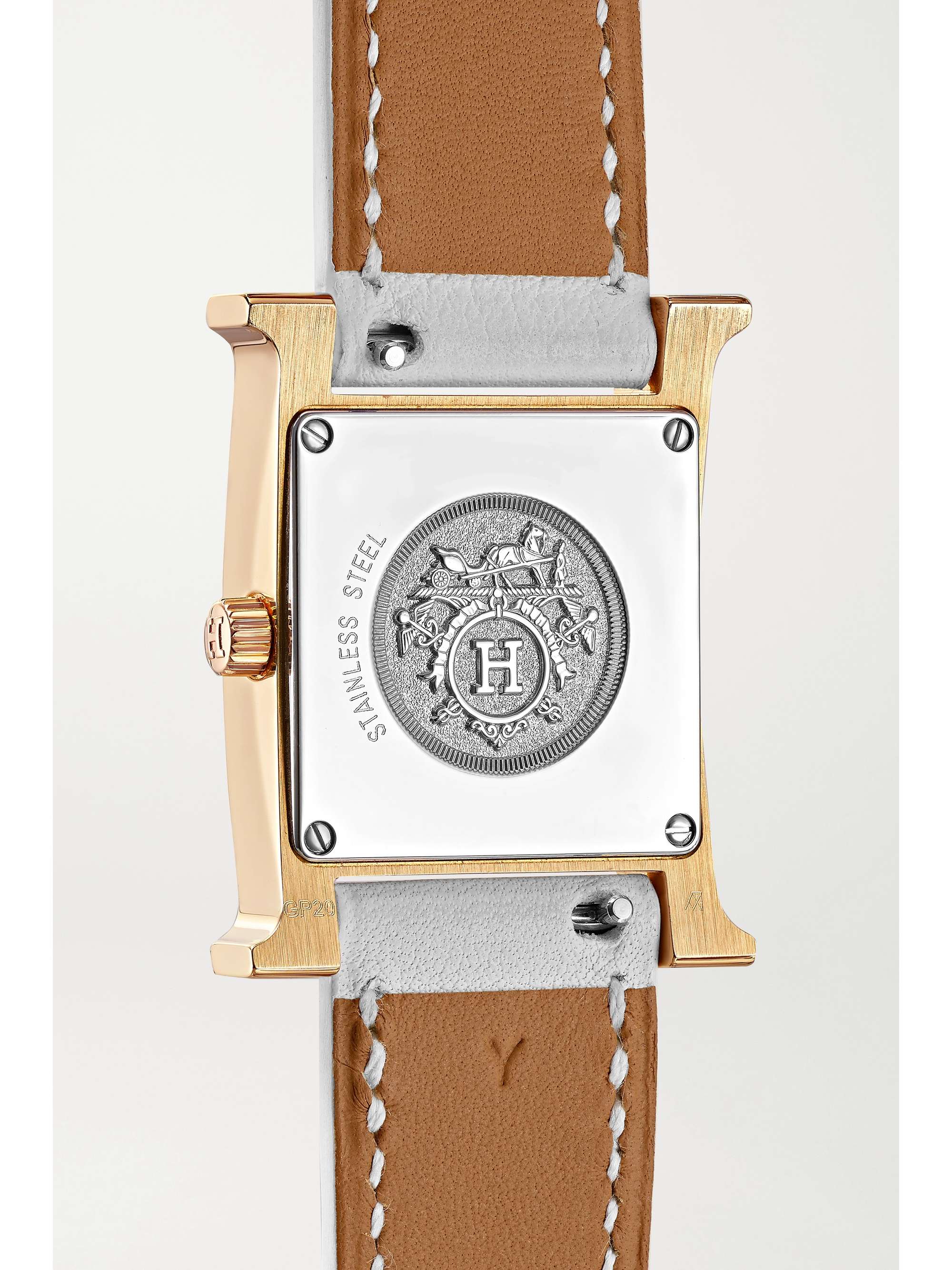 HERMÈS Heure H 21mm small rose gold-plated, leather, mother-of-pearl and diamond watch