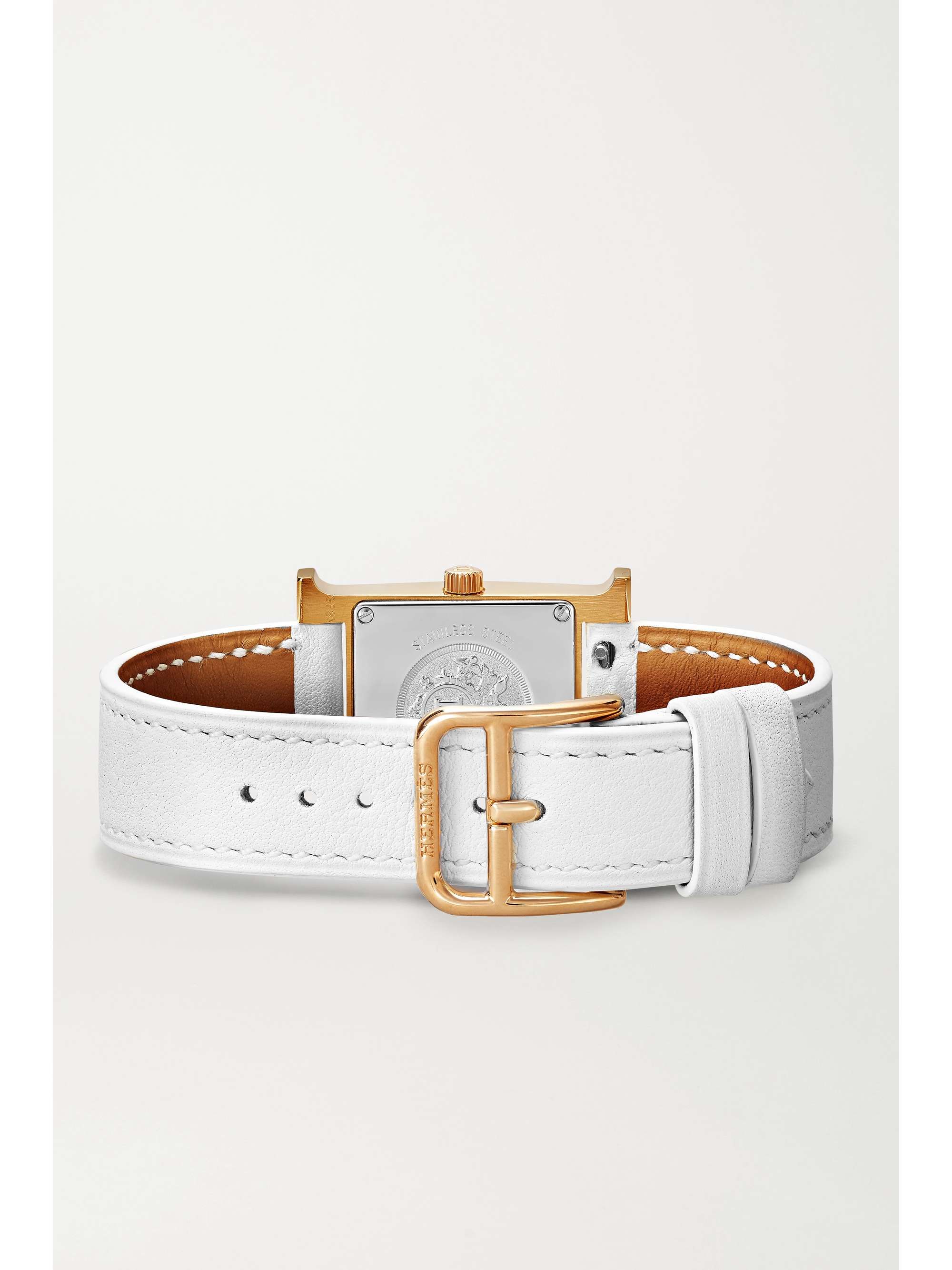 HERMÈS Heure H 21mm small rose gold-plated, leather, mother-of-pearl and diamond watch