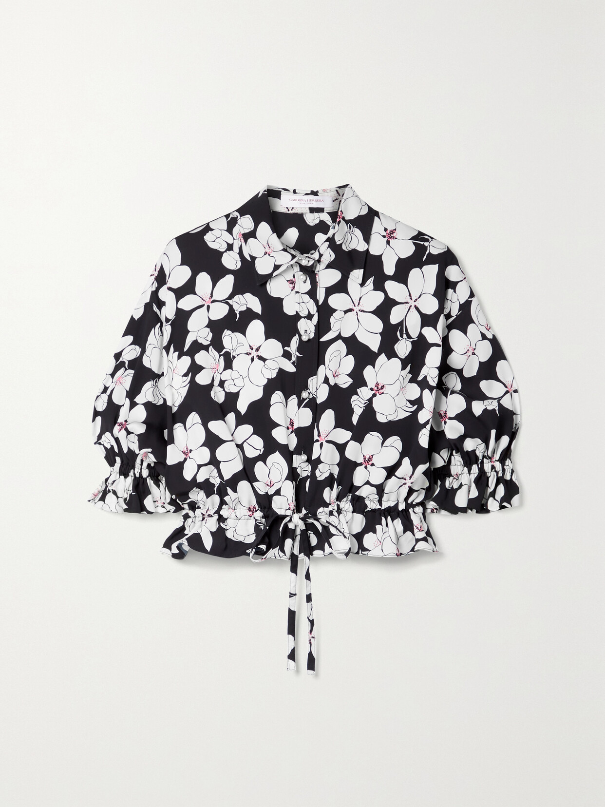 Carolina Herrera Cropped Floral-print Twill Top - Black