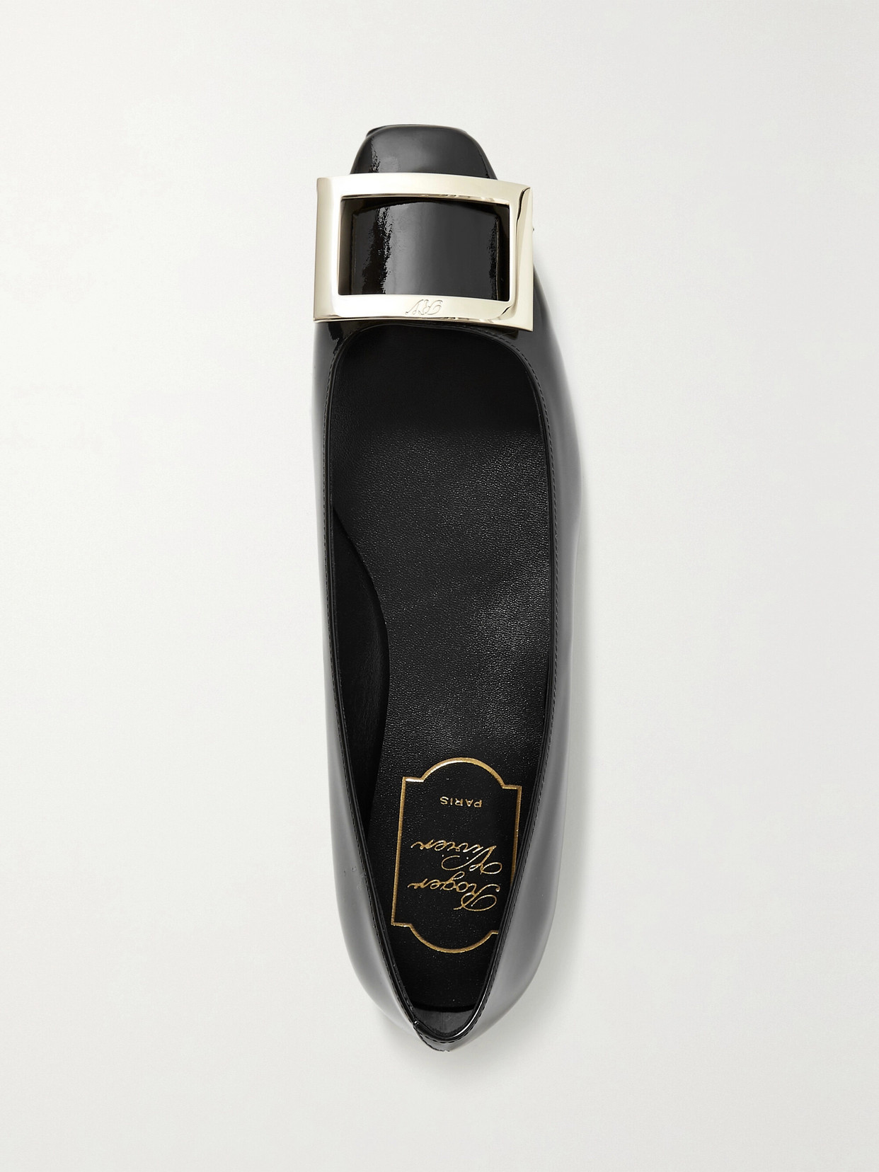 Shop Roger Vivier Trompette Bellerine Glossed-leather Ballet Flats In Black