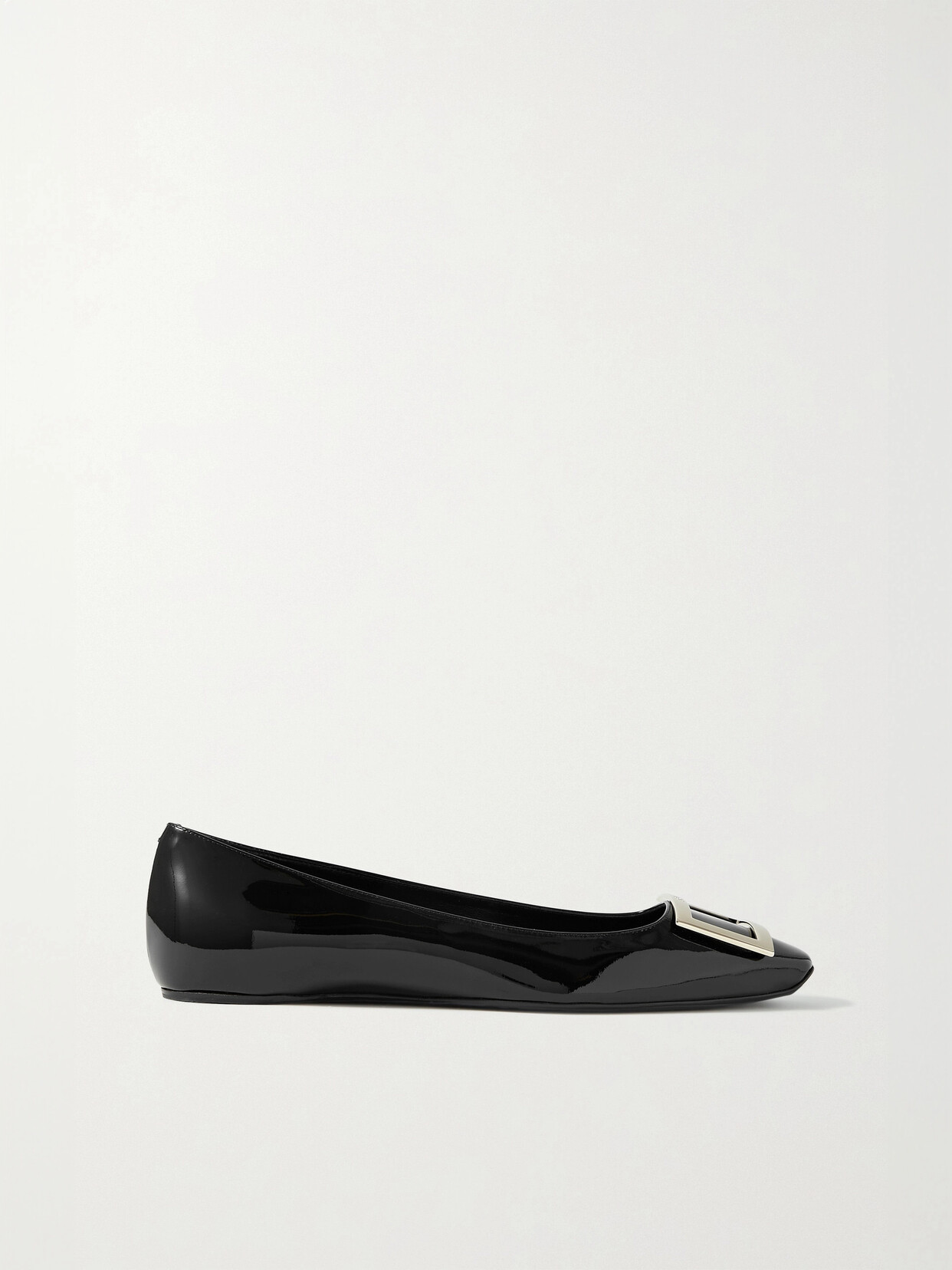 Shop Roger Vivier Trompette Bellerine Glossed-leather Ballet Flats In Black