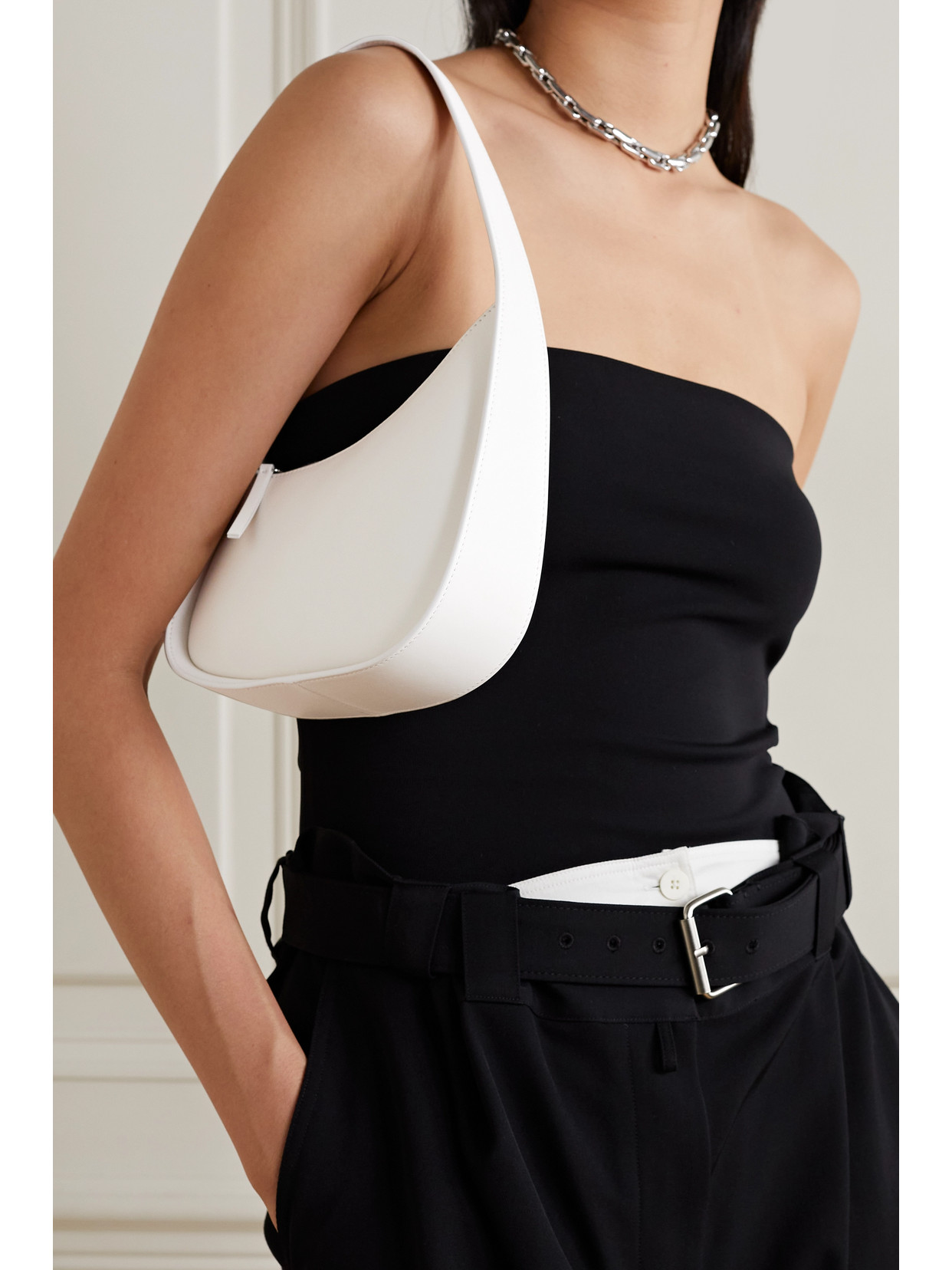 The Row Half Moon Leather Shoulder Bag In Ivory
