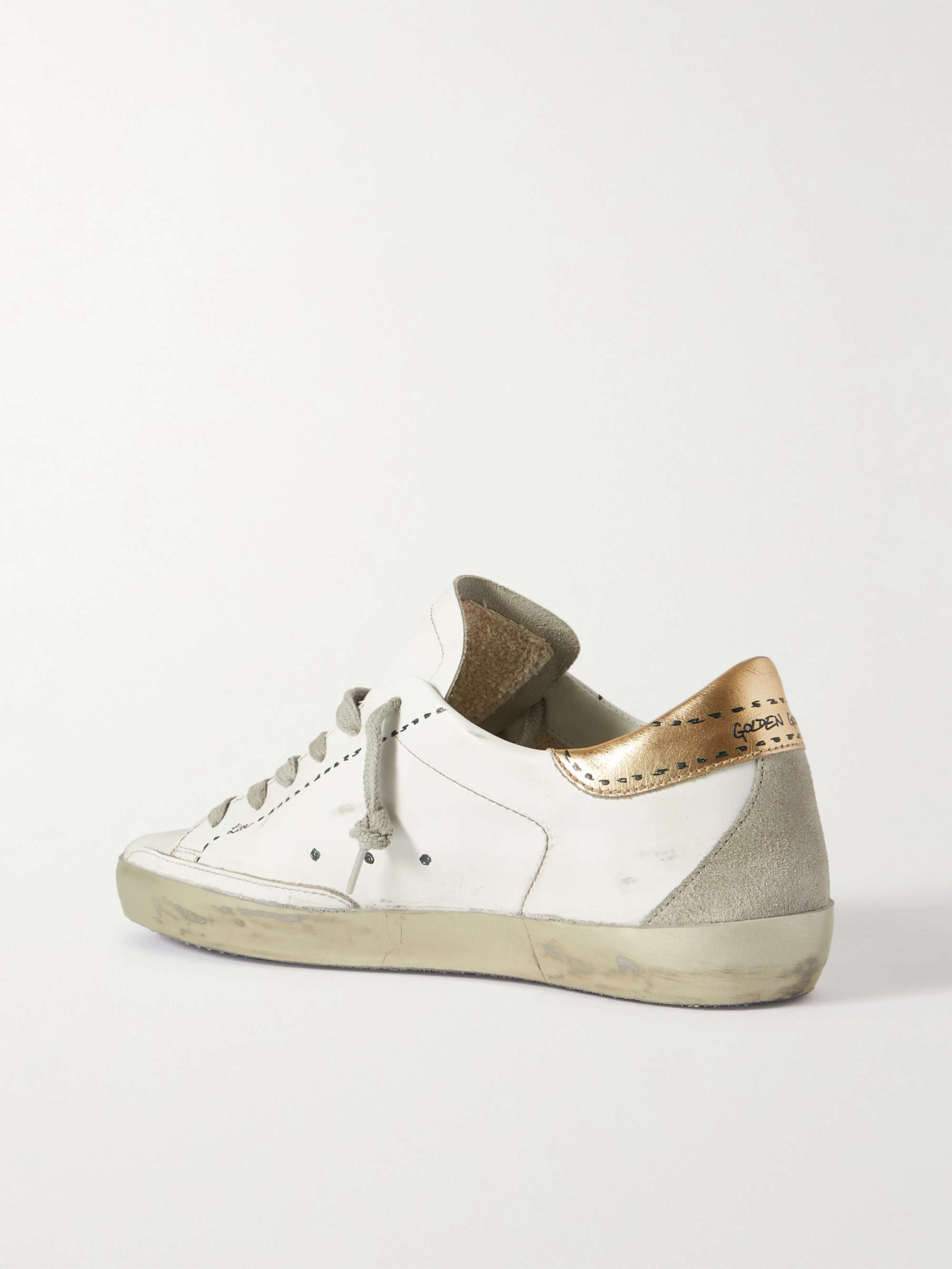 GOLDEN GOOSE Superstar distressed suede-trimmed printed leather sneakers