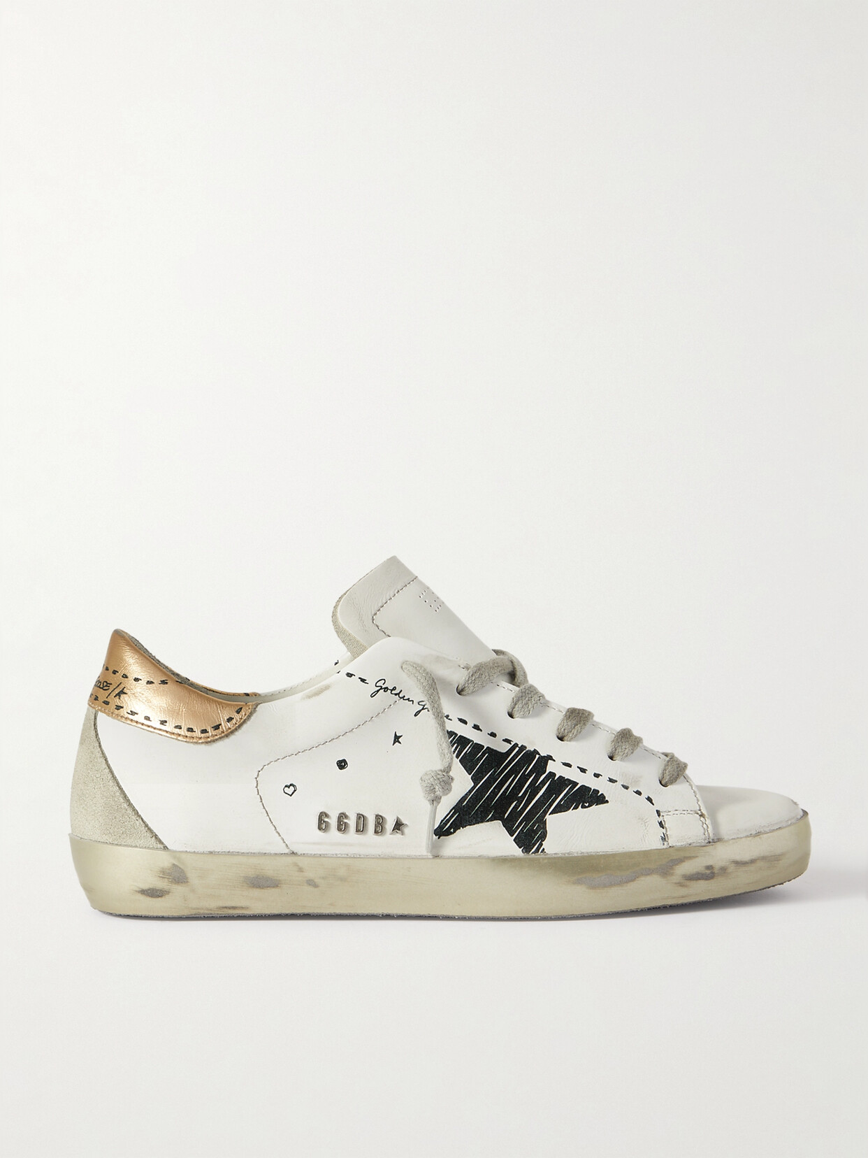 Golden Goose Superstar Distressed Suede-trimmed Printed Leather Sneakers - White