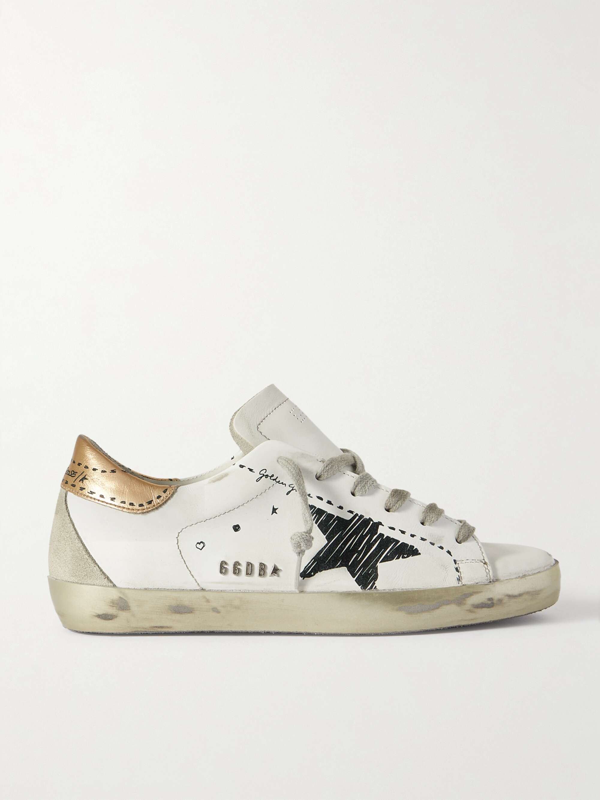 GOLDEN GOOSE Superstar distressed suede-trimmed printed leather ...