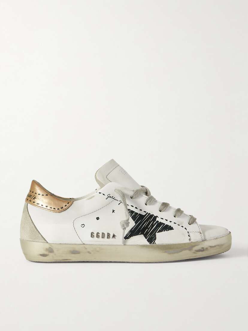 Golden Goose Superstar Distressed Suede-trimmed Printed Leather Sneakers