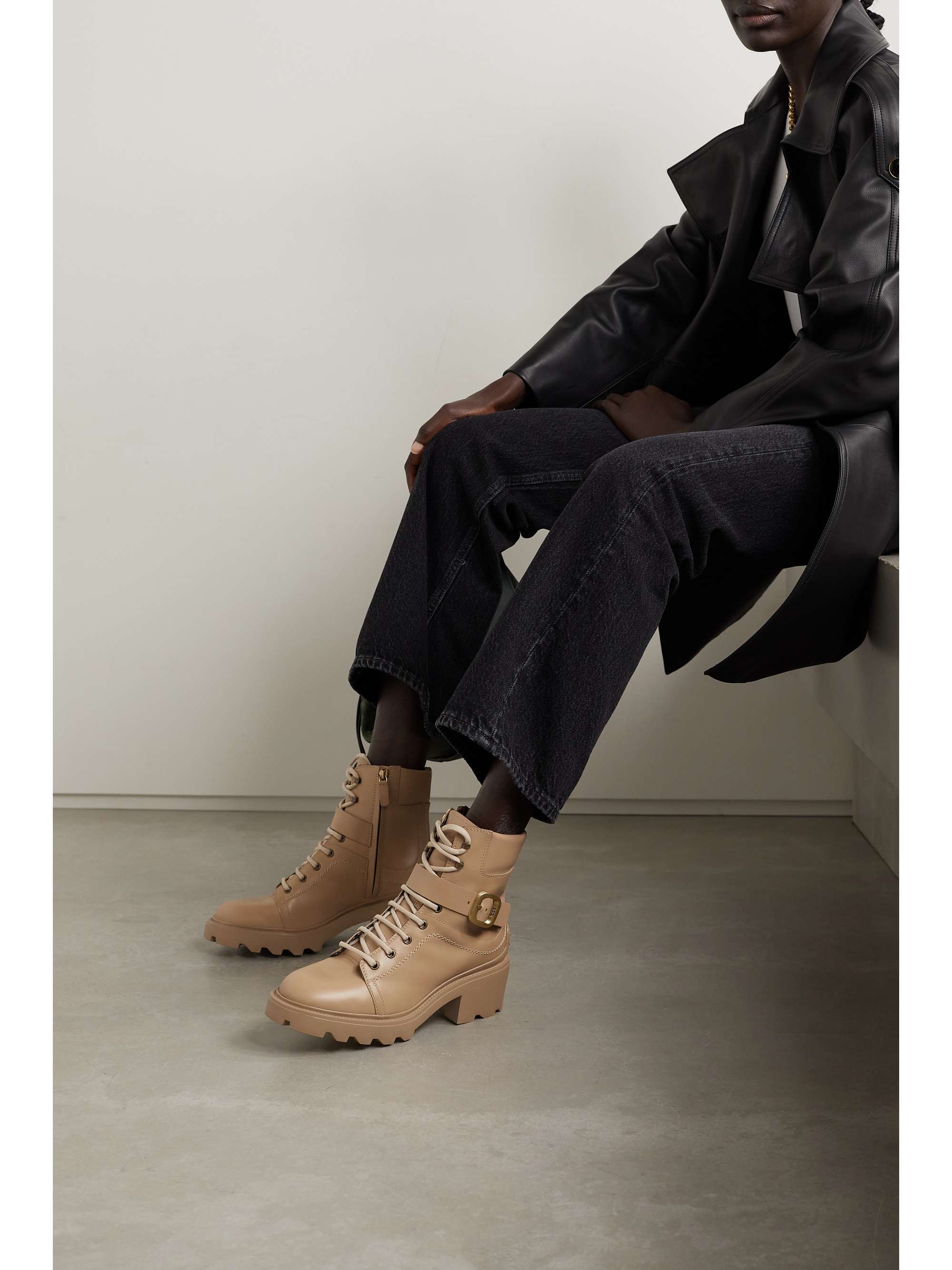 leather ankle combat boots