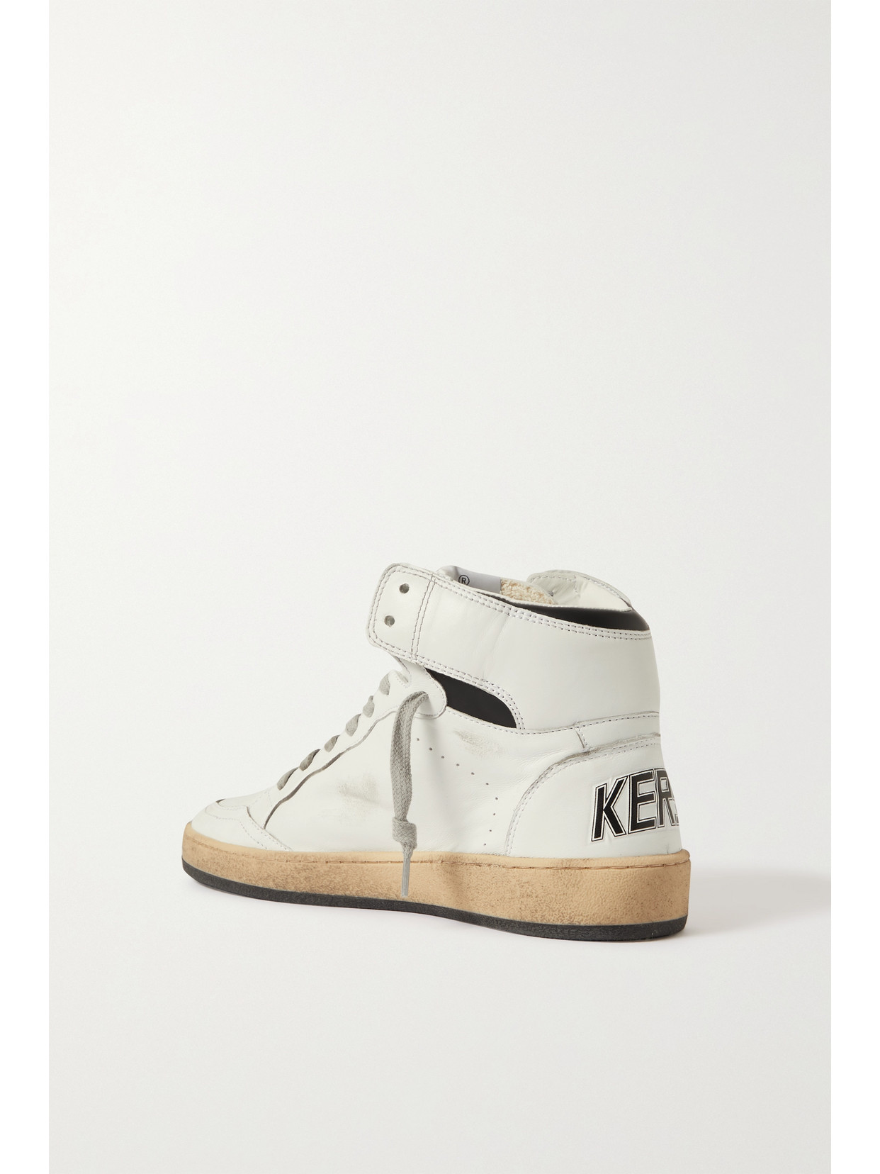 Golden Goose Sky-star Distressed Printed Leather High-top Sneakers In White