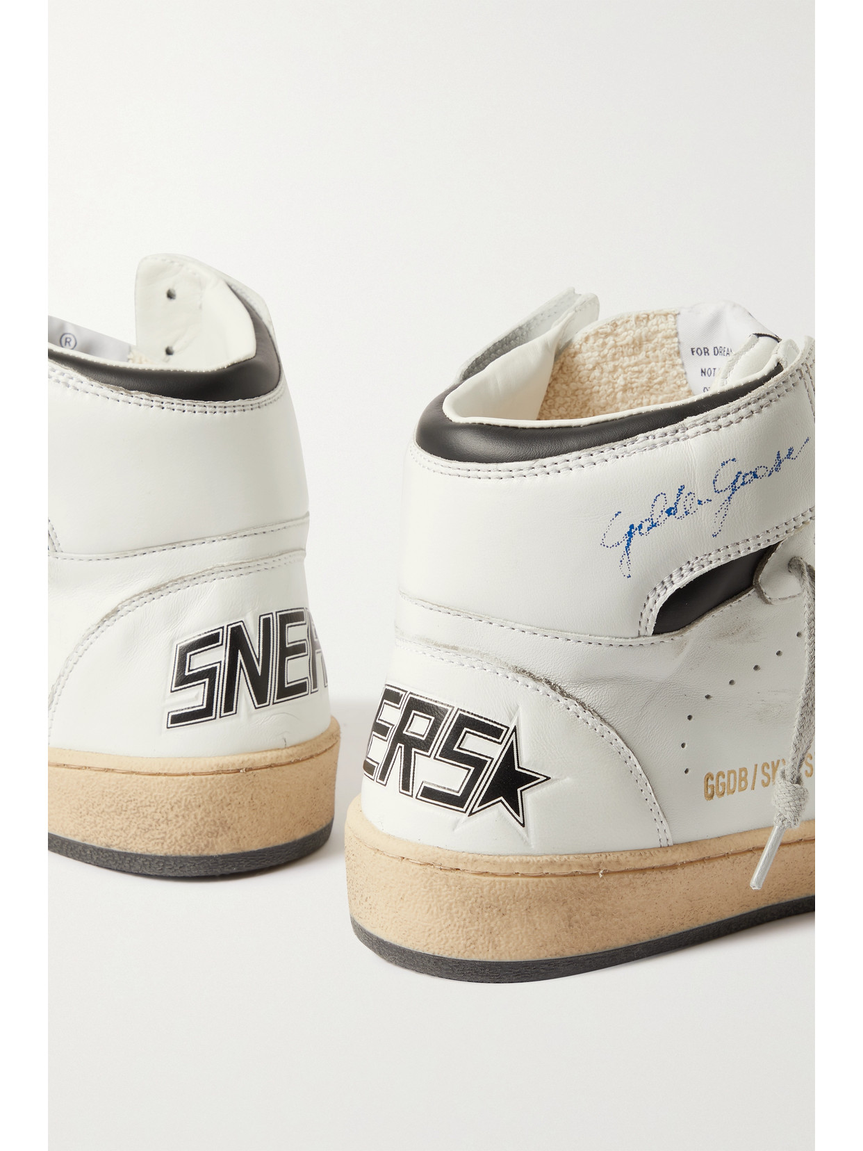 Golden Goose Sky-star Distressed Printed Leather High-top Sneakers In White