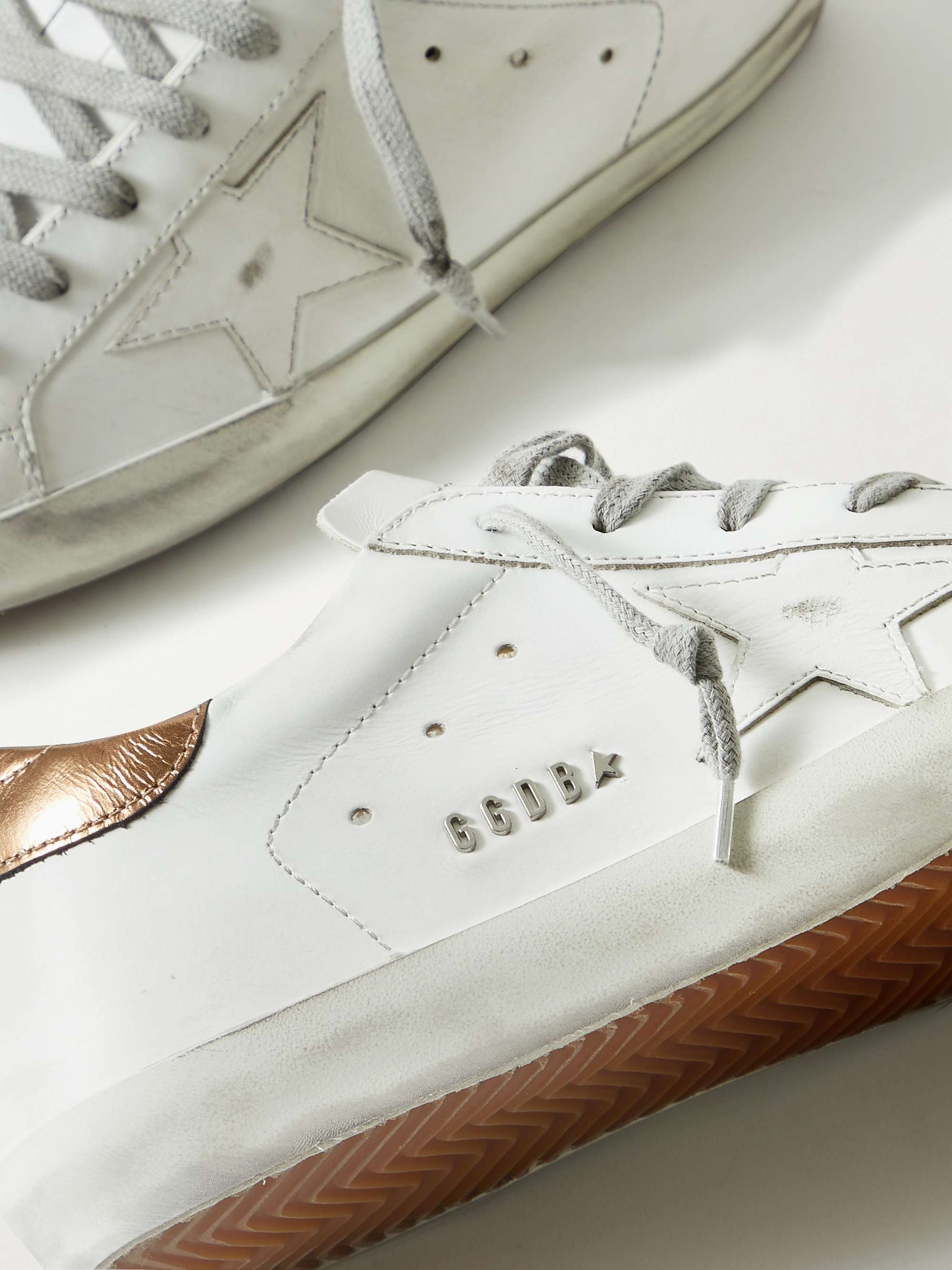 GOLDEN GOOSE Superstar faux pearl-embellished distressed leather sneakers
