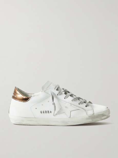 GOLDEN GOOSE Superstar distressed metallic leather sneakers | NET-A-PORTER