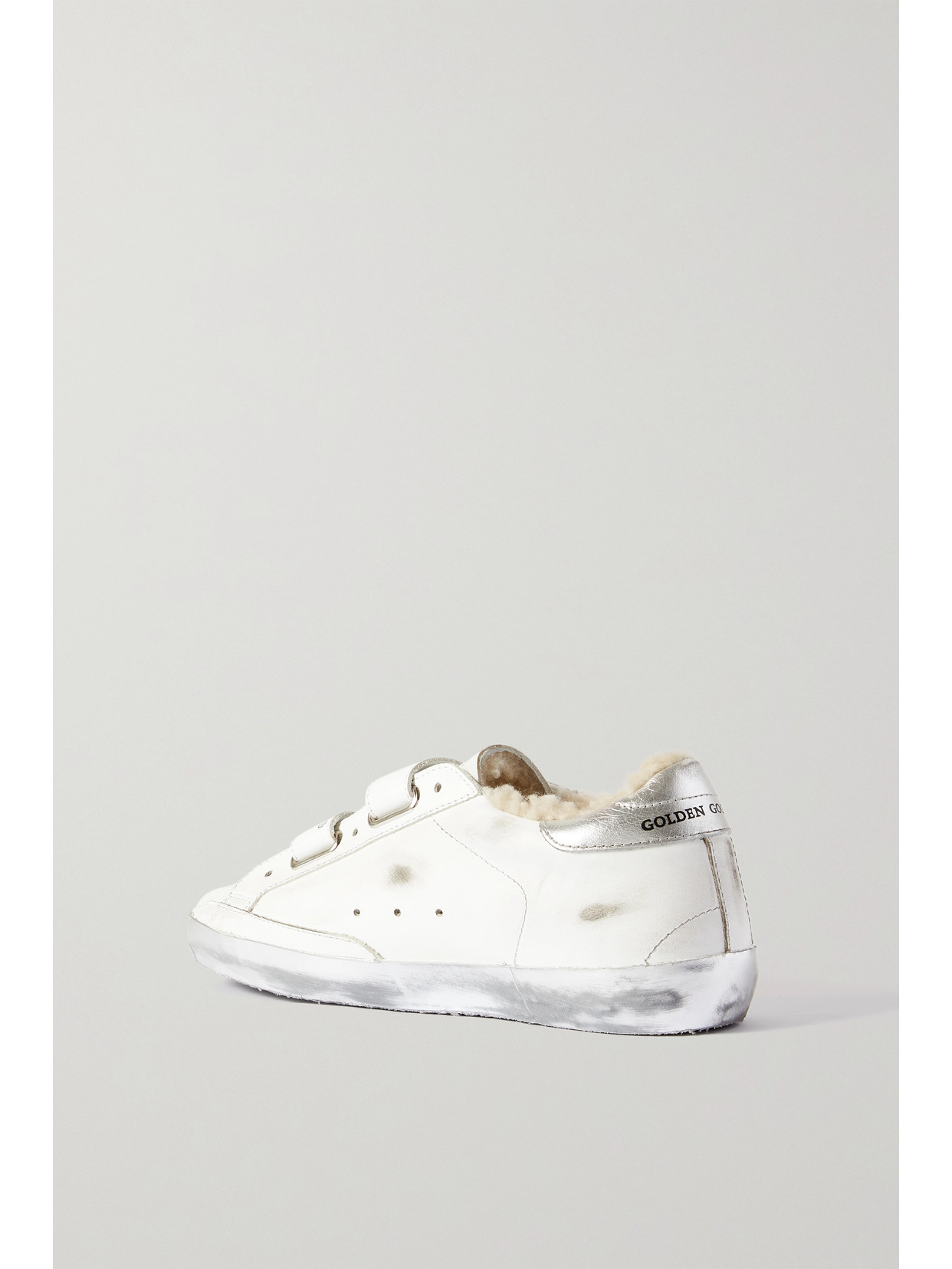 Golden Goose Old School Shearling-lined Distressed Glittered Leather Sneakers In White