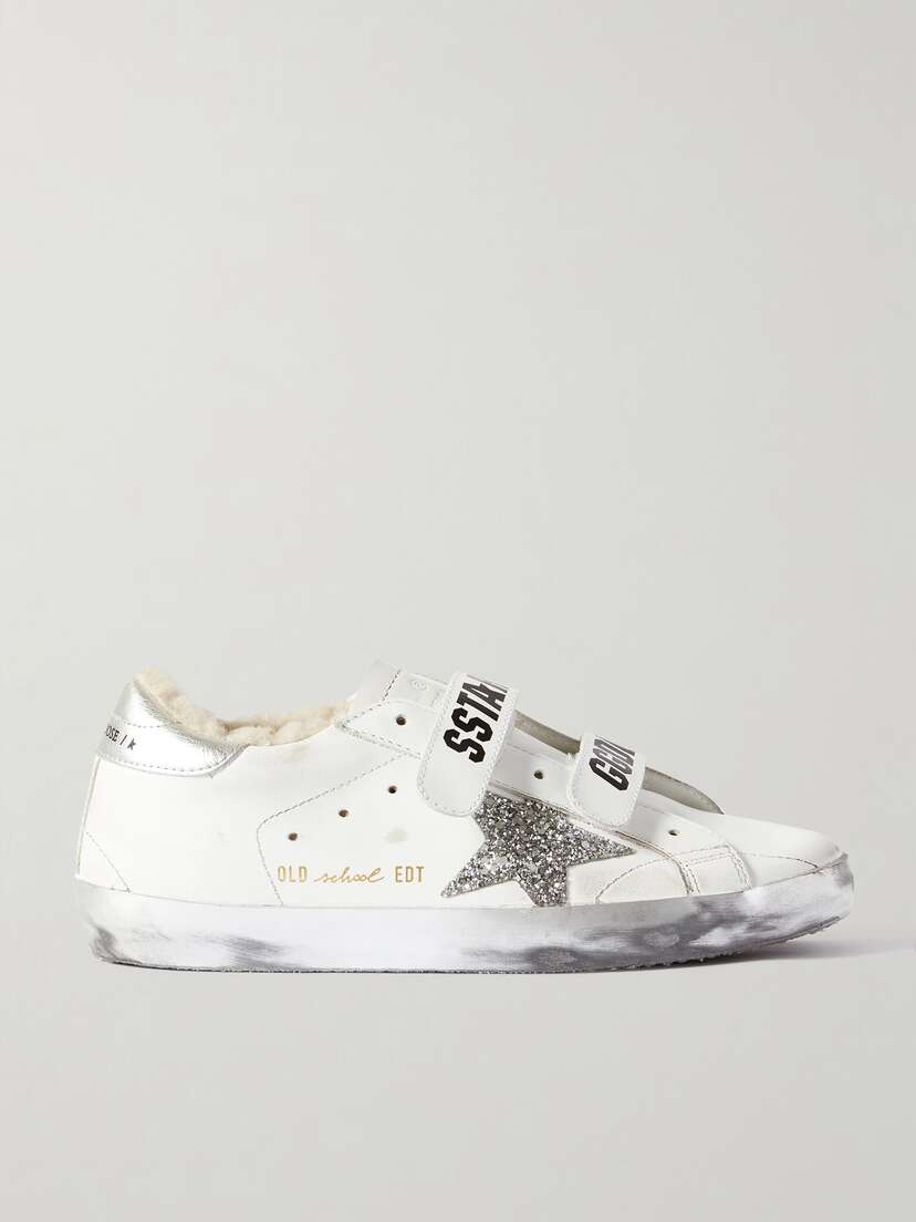 Golden Goose Old School Shearling-lined Distressed Glittered Leather Sneakers