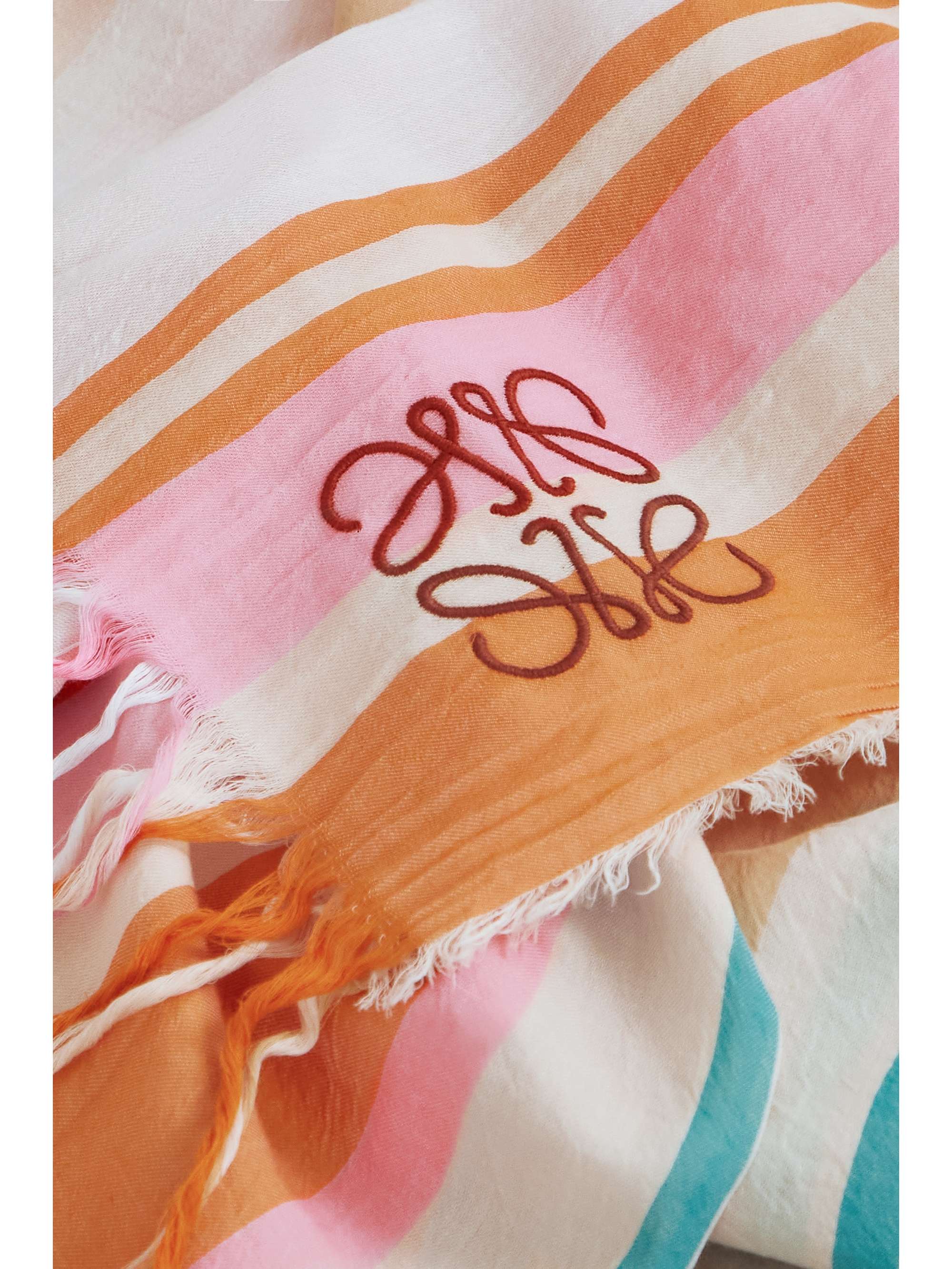LOEWE Plaid en voile de coton à rayures et à franges