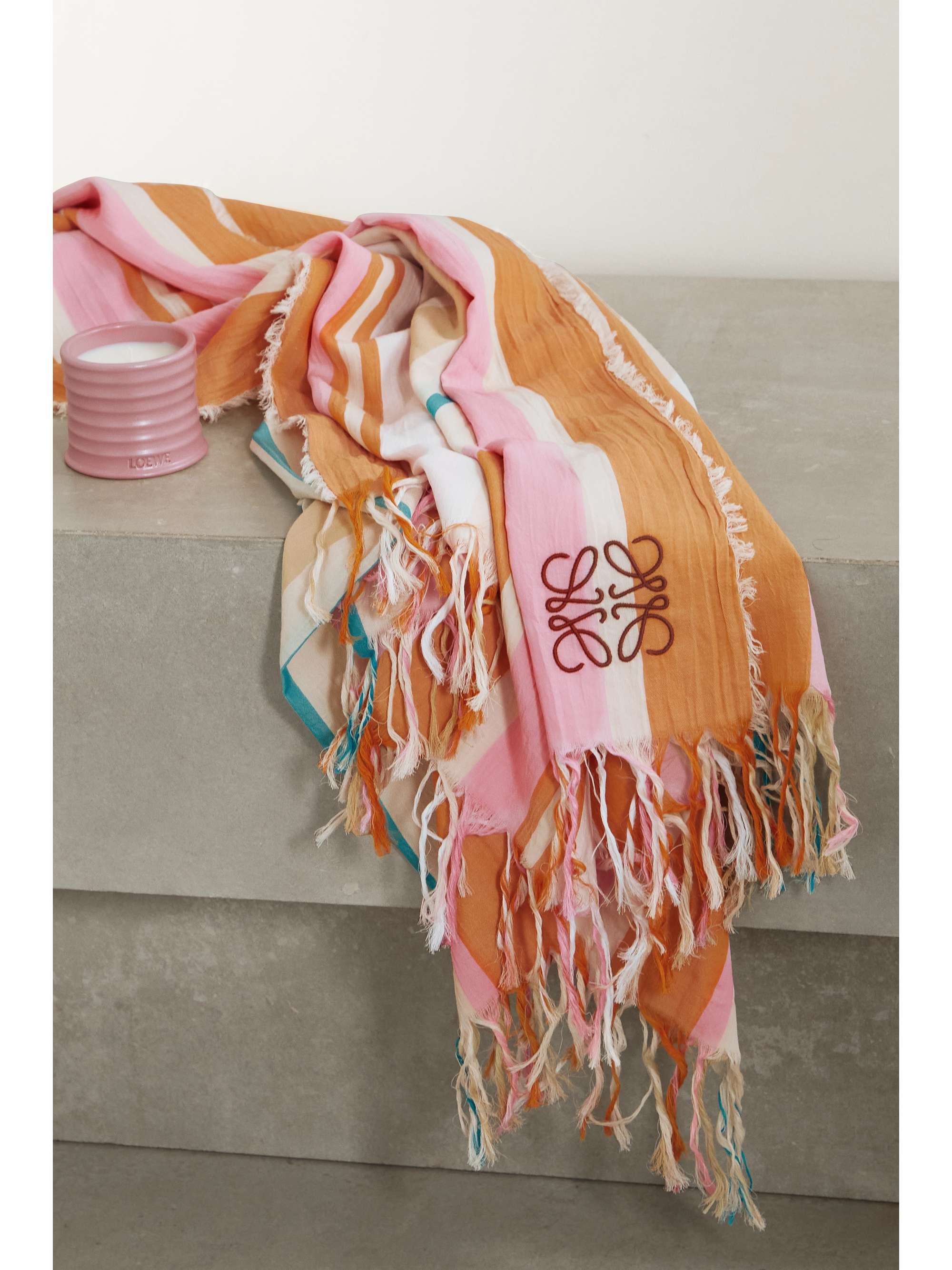 LOEWE Plaid en voile de coton à rayures et à franges