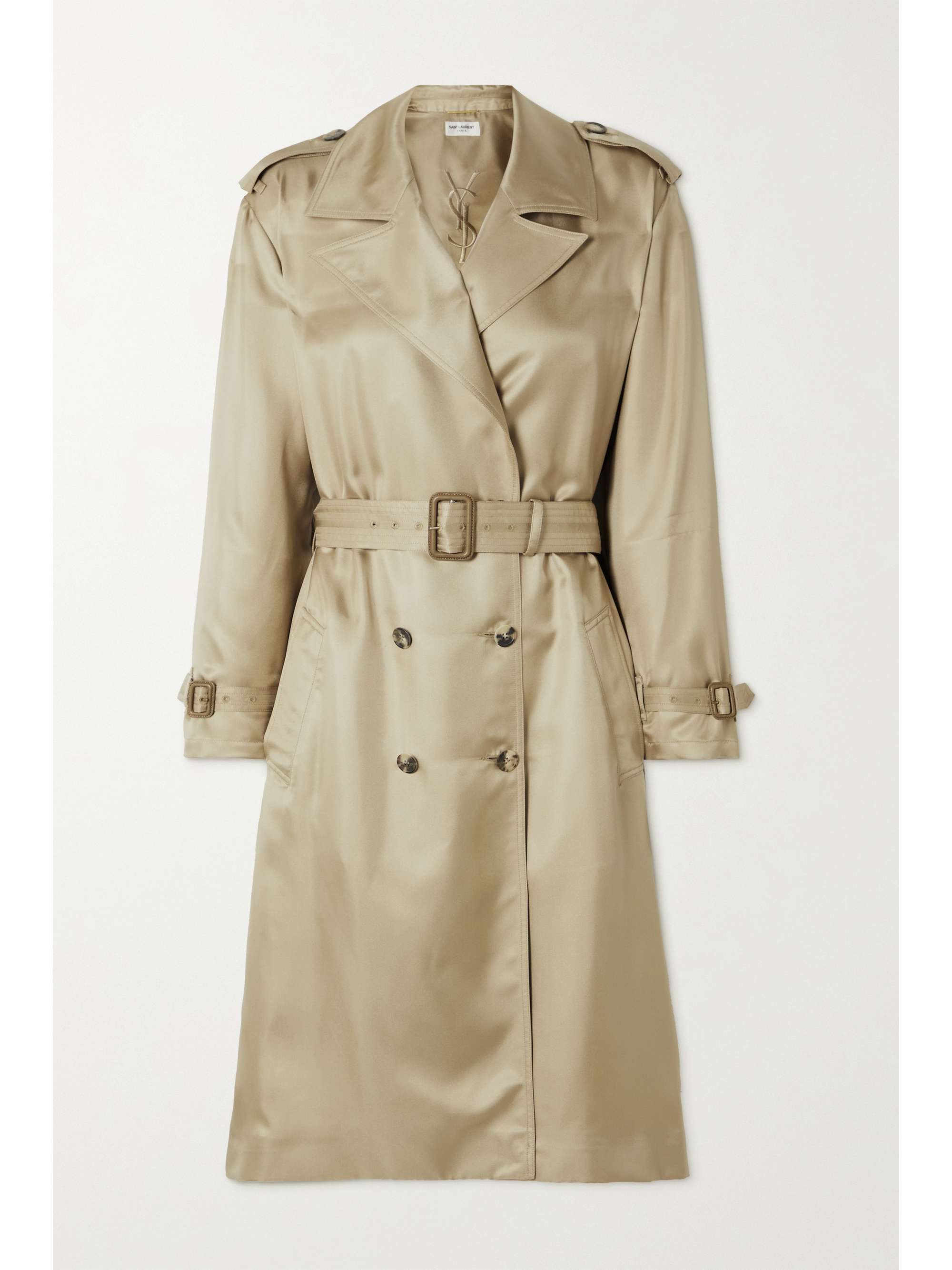 Beige Belted Silk Twill Trench Coat Saint Lau Net A Porter Beige Belted Silk Twill Trench Coat, Belted Cotton Twill Trench Coat