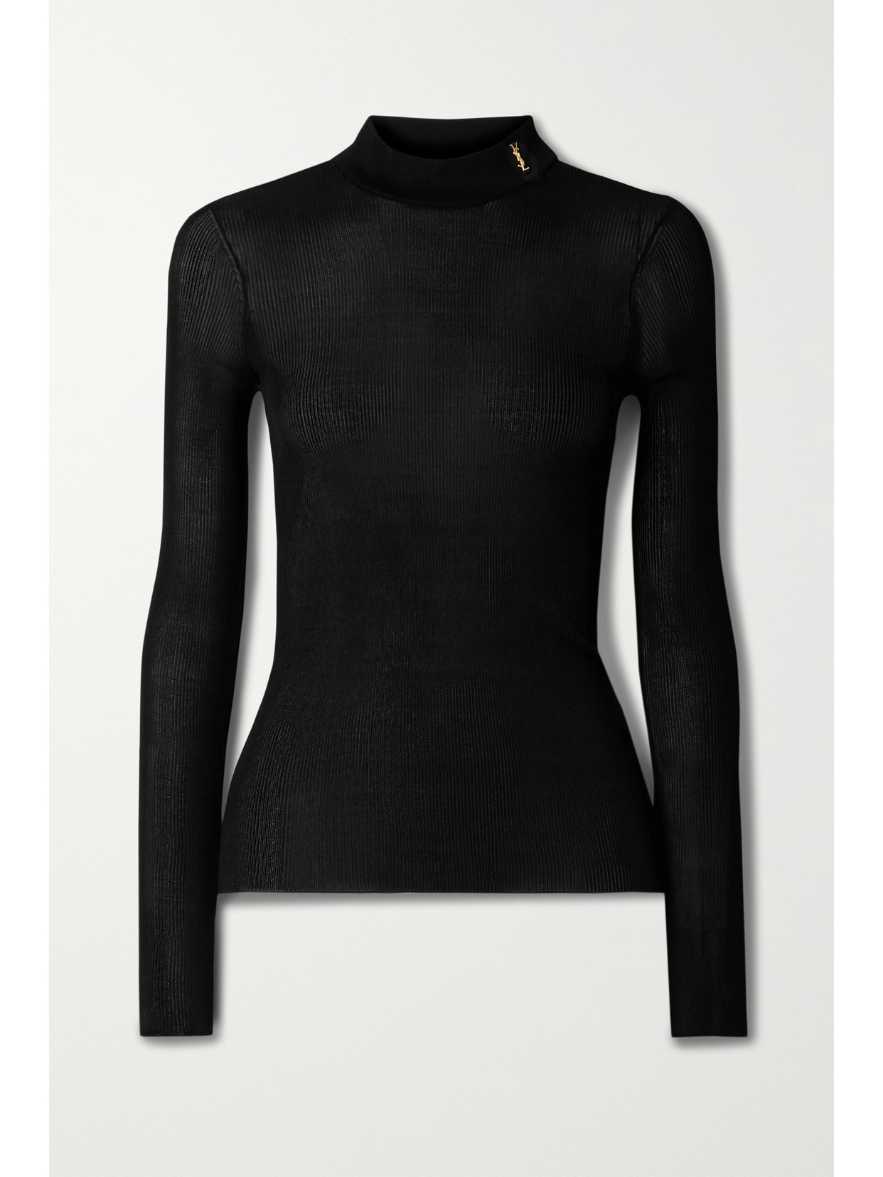 SAINT LAURENT RIBBED SILK TURTLENECK TOP