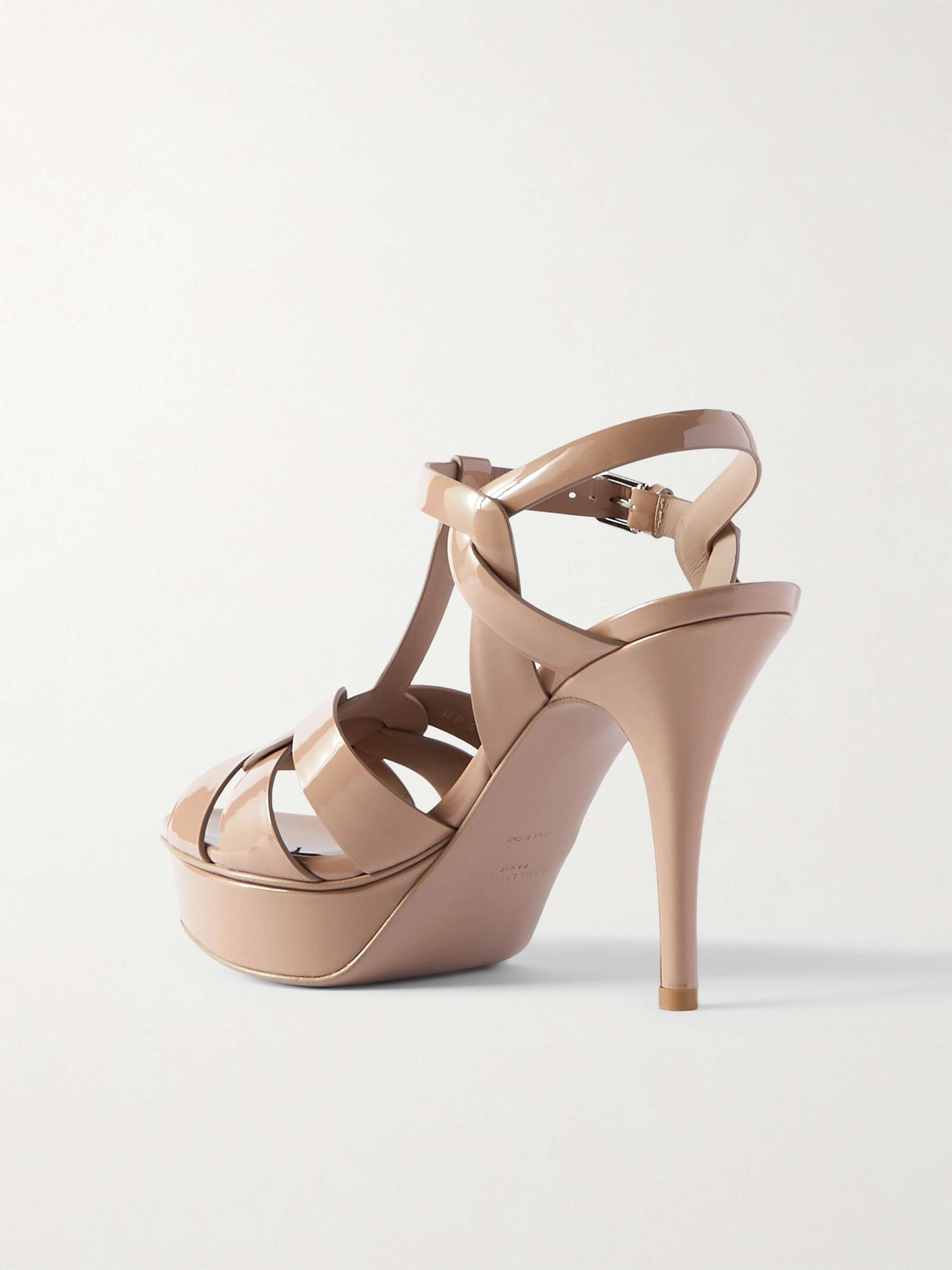 SAINT LAURENT Tribute woven patent-leather platform sandals