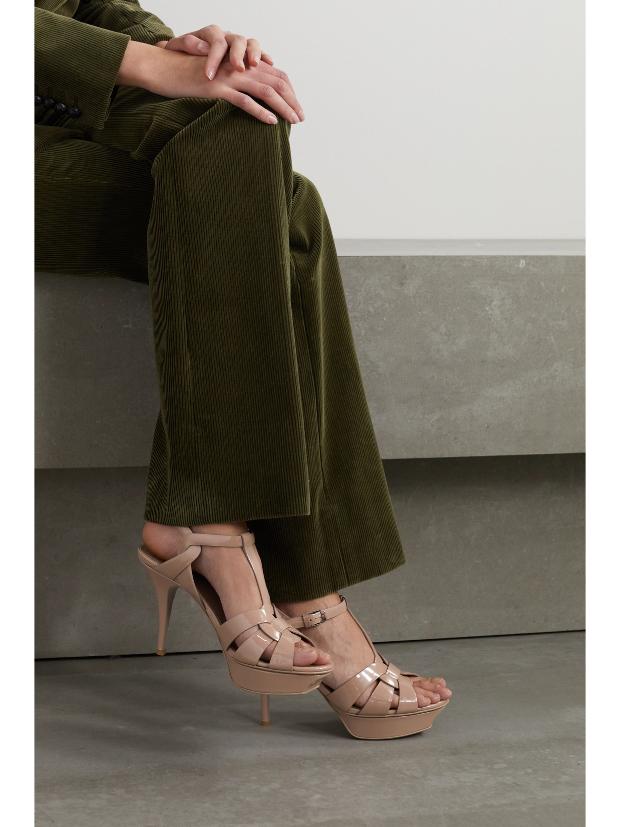 Tribute Woven Patent-Leather Platform Sandals