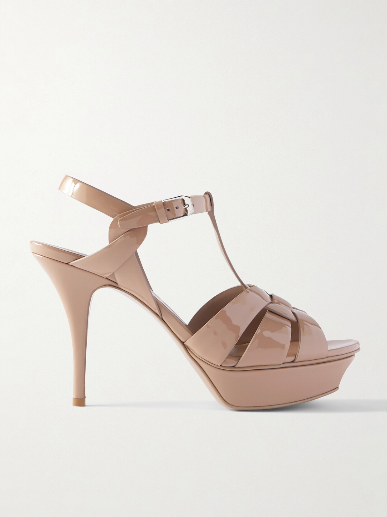 Saint Laurent Tribute Woven Patent-leather Platform Sandals In Neutrals