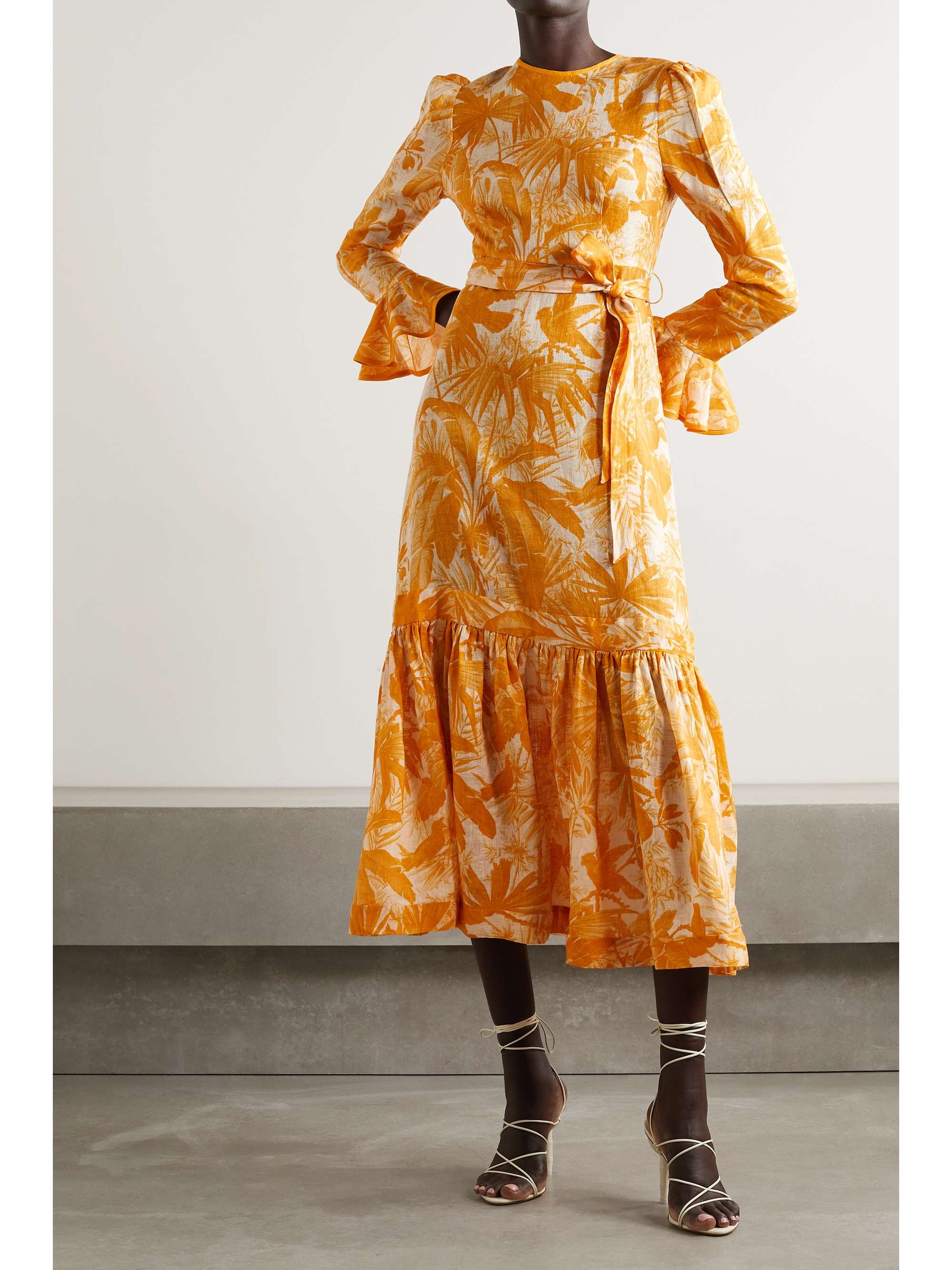 ZIMMERMANN Mae belted ruffled printed linen midi dress