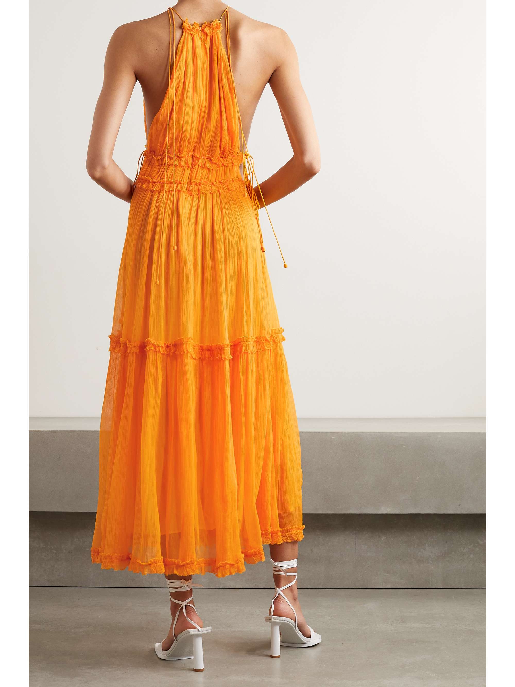 Orange Mae ruffled tiered silk-crepon 