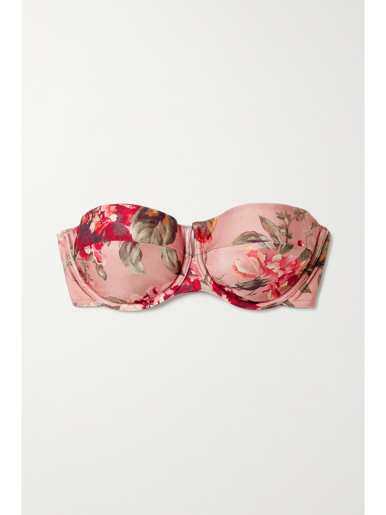 Zimmermann Cassia Floral-print Underwired Bandeau Bikini Top - Pink