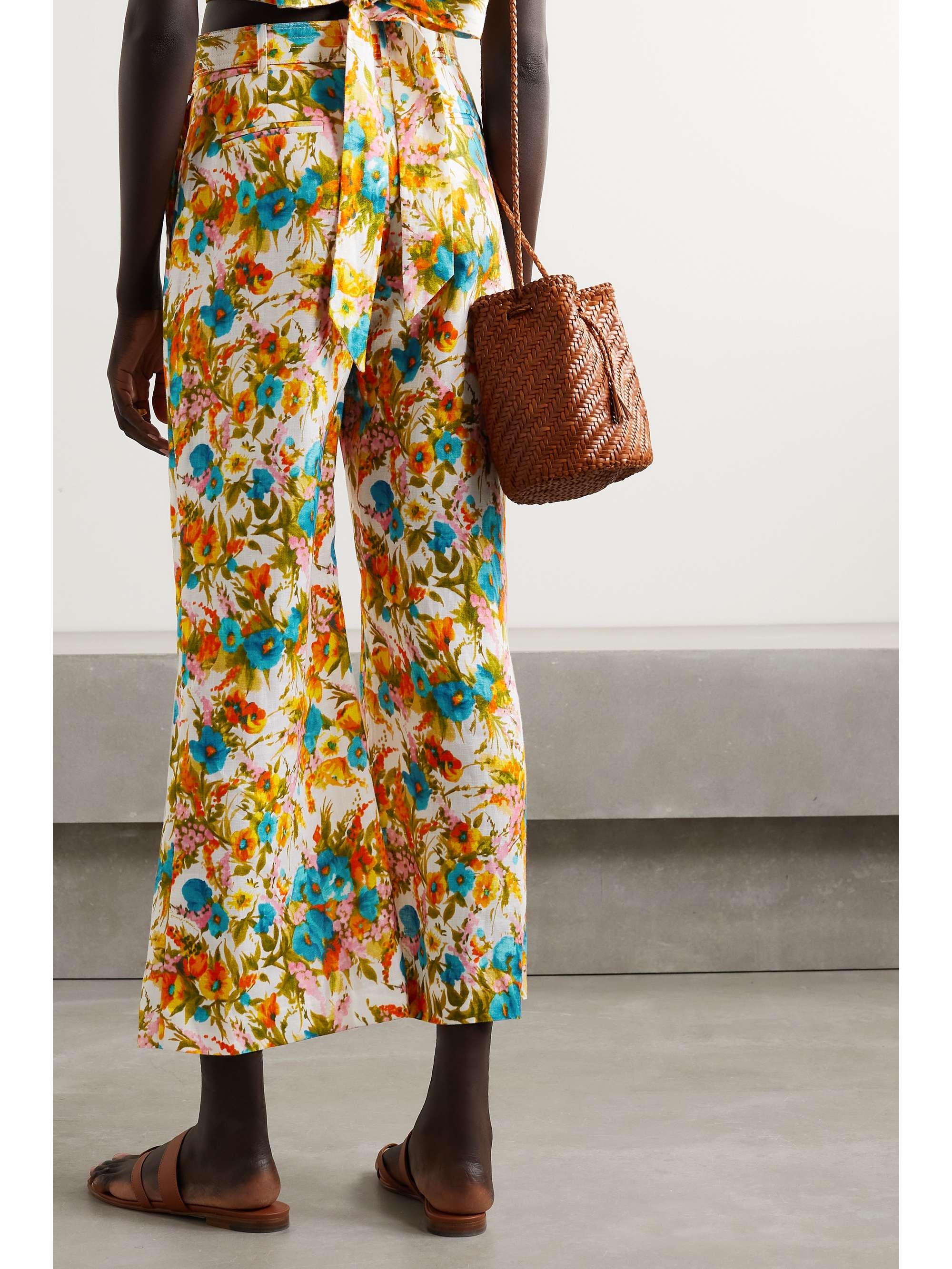 ZIMMERMANN Estelle cropped belted floral-print linen wide-leg pants