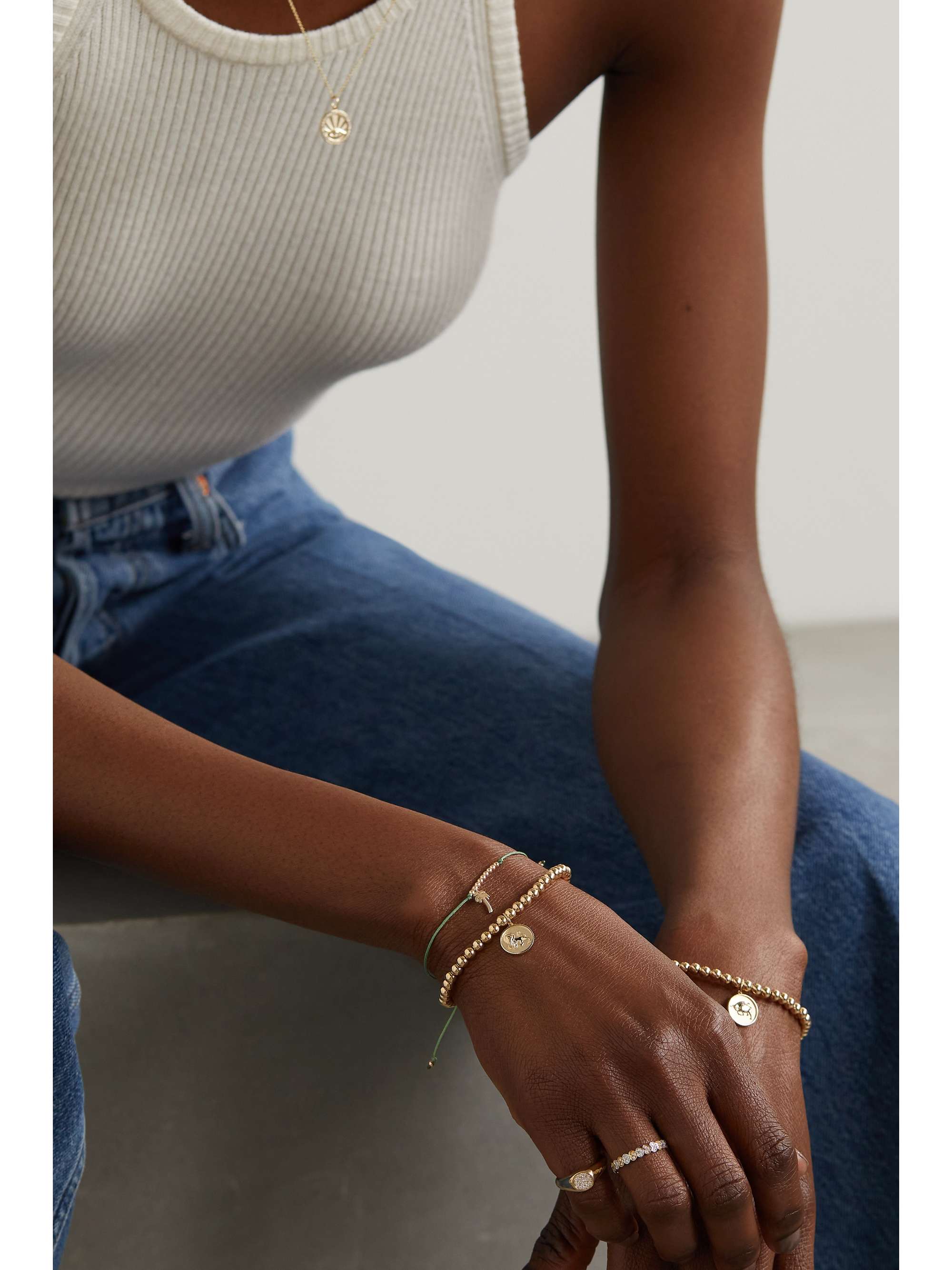 SYDNEY EVAN Palm Tree 14-karat gold cord bracelet