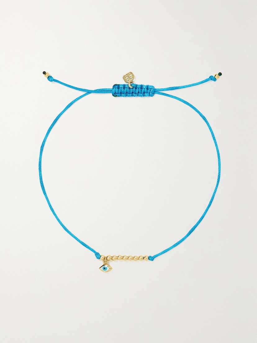 Sydney Evan Evil Eye 14-karat Gold, Cord And Enamel Bracelet