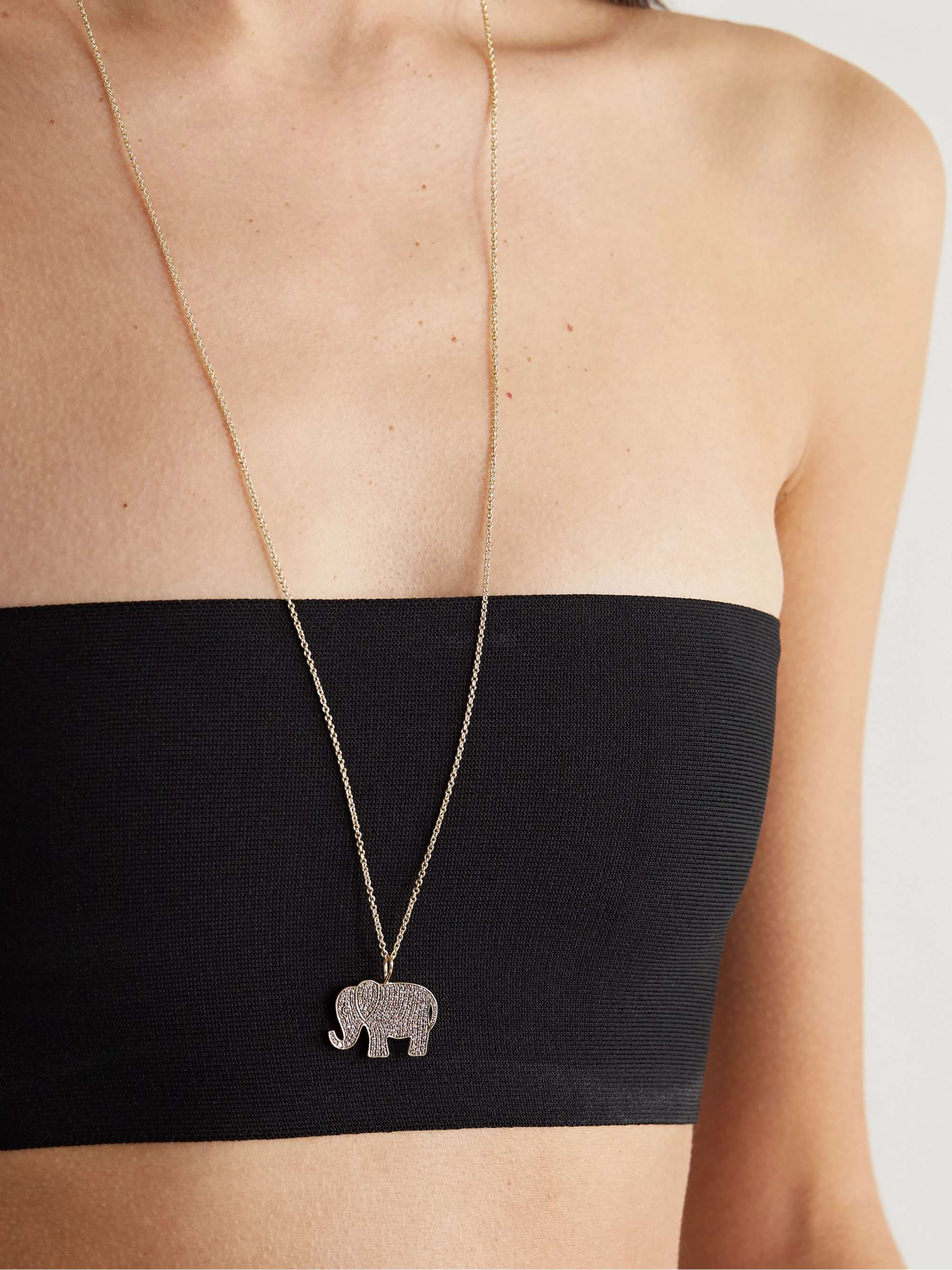 SYDNEY EVAN Large Elephant 14-karat gold diamond necklace