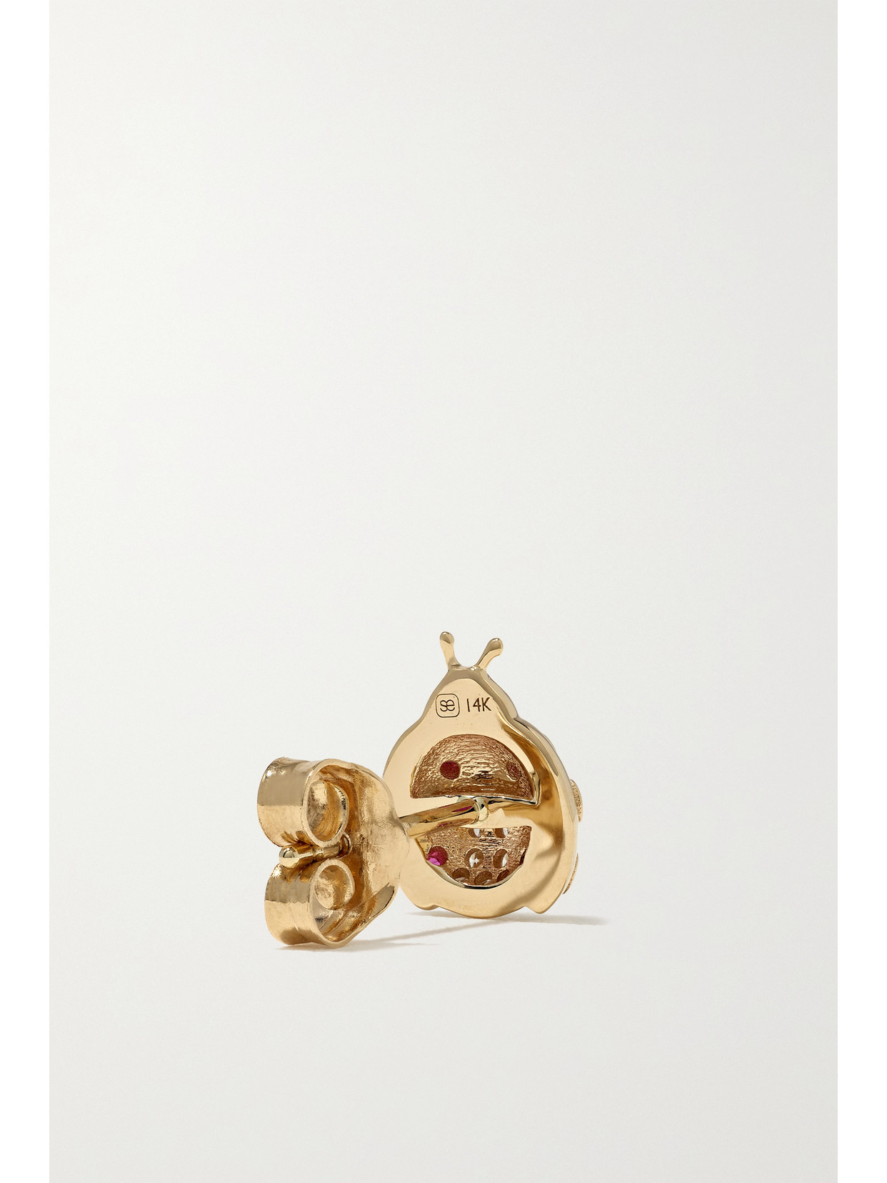 Sydney Evan Small Ladybug 14-karat Gold, Ruby And Diamond Earrings In Gold