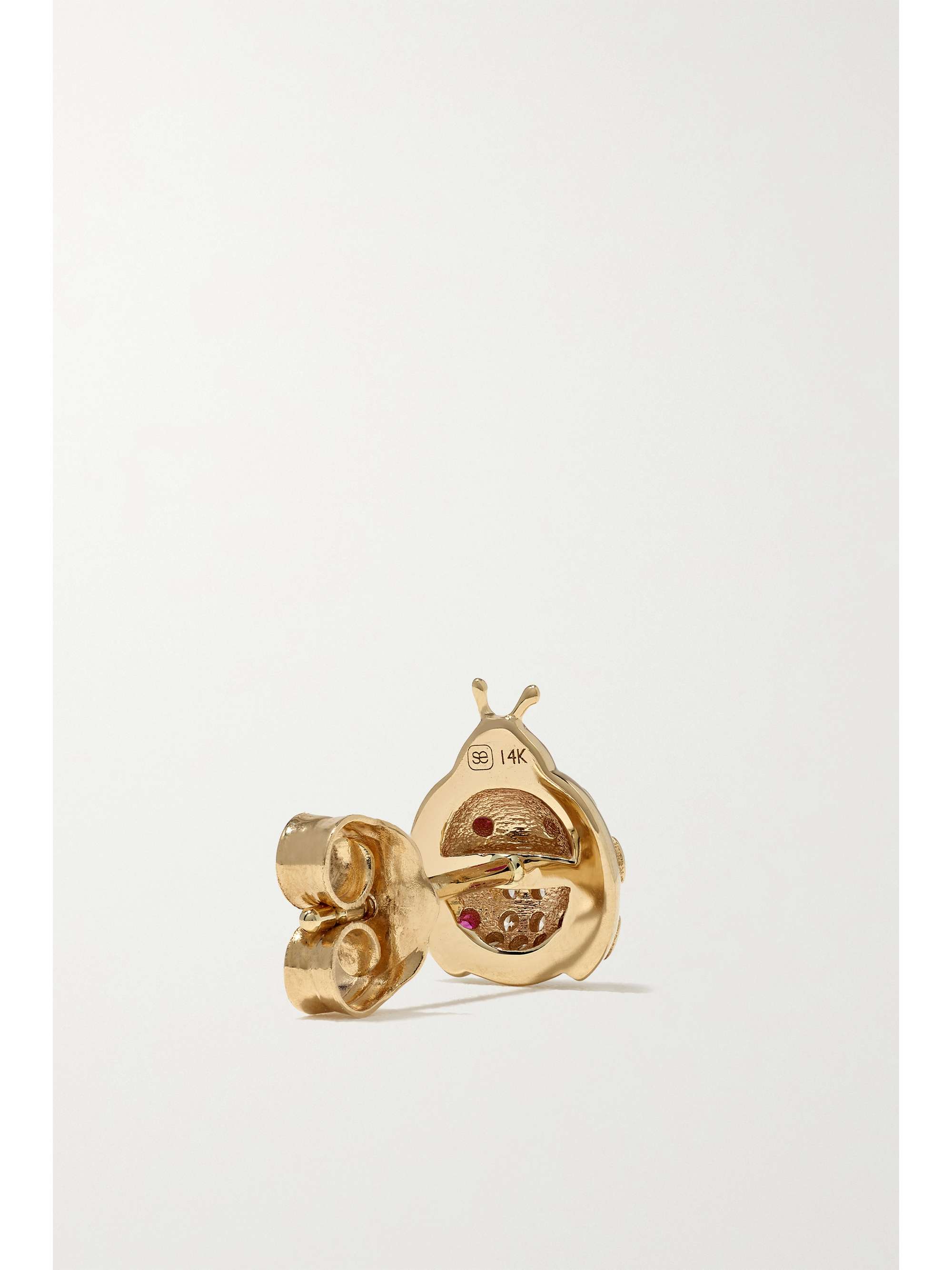 SYDNEY EVAN Small Ladybug 14-karat gold, ruby and diamond earrings