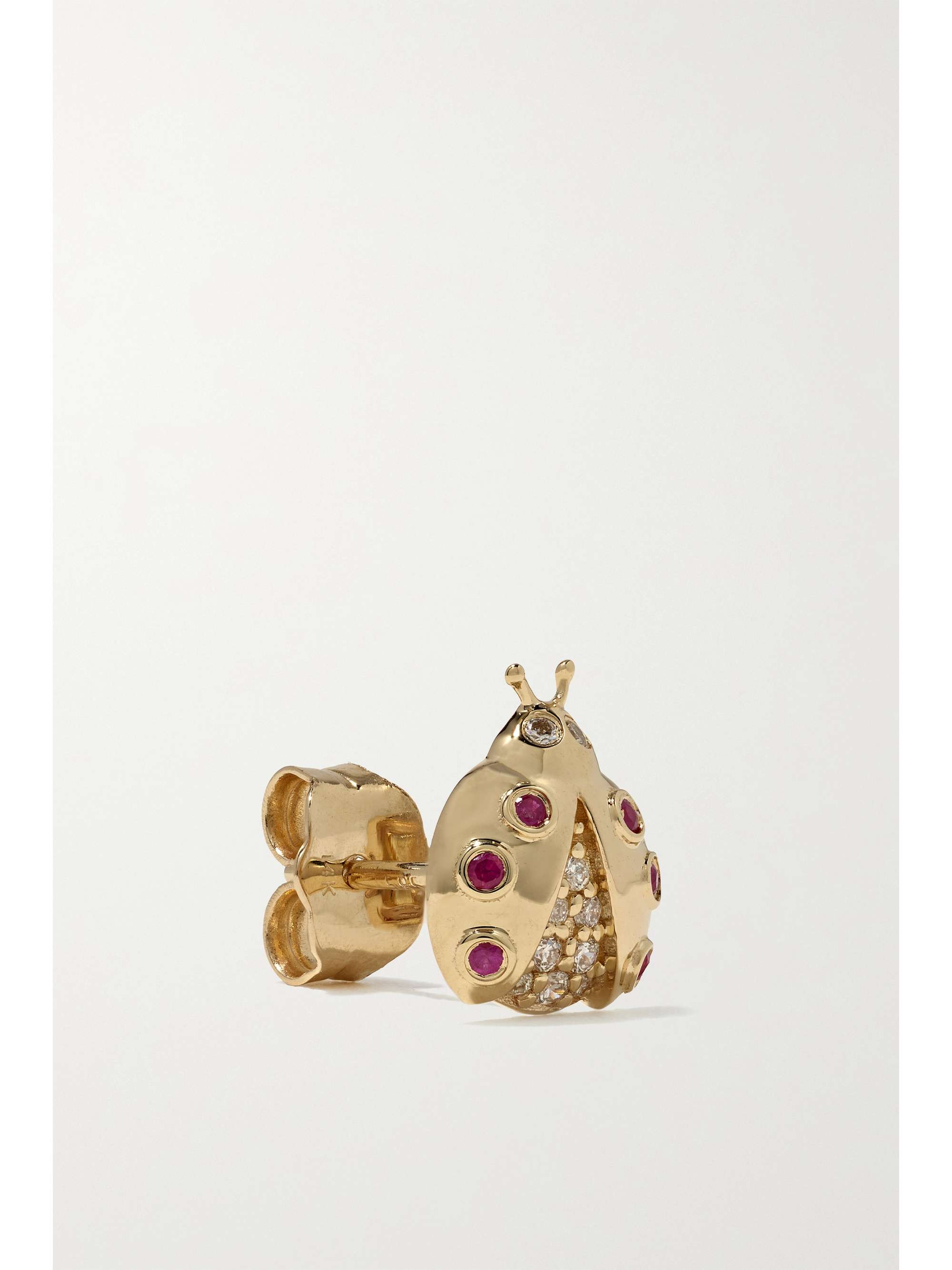 SYDNEY EVAN Small Ladybug 14-karat gold, ruby and diamond earrings