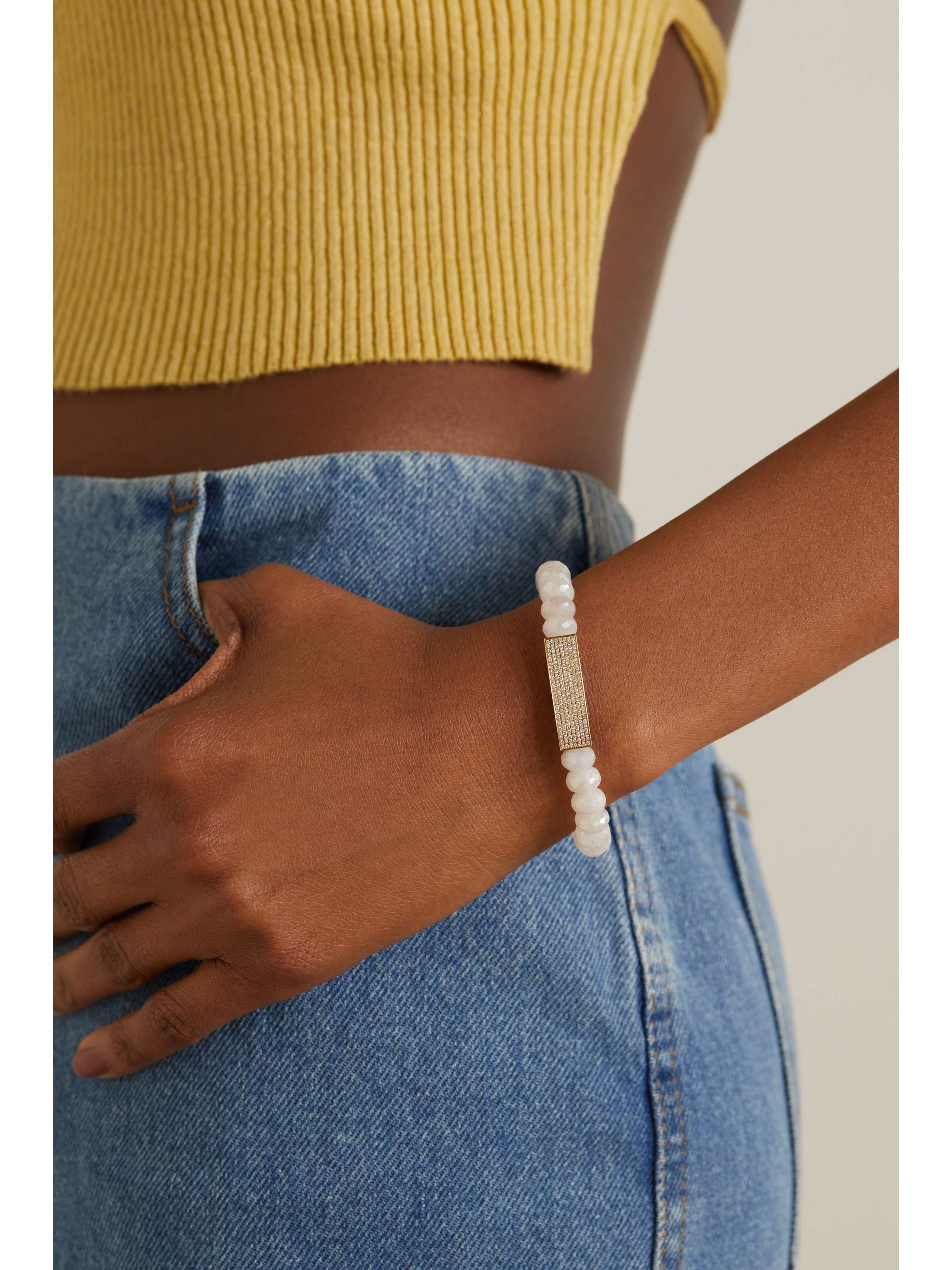 SYDNEY EVAN Mystic 14-karat gold, quartz and diamond bracelet