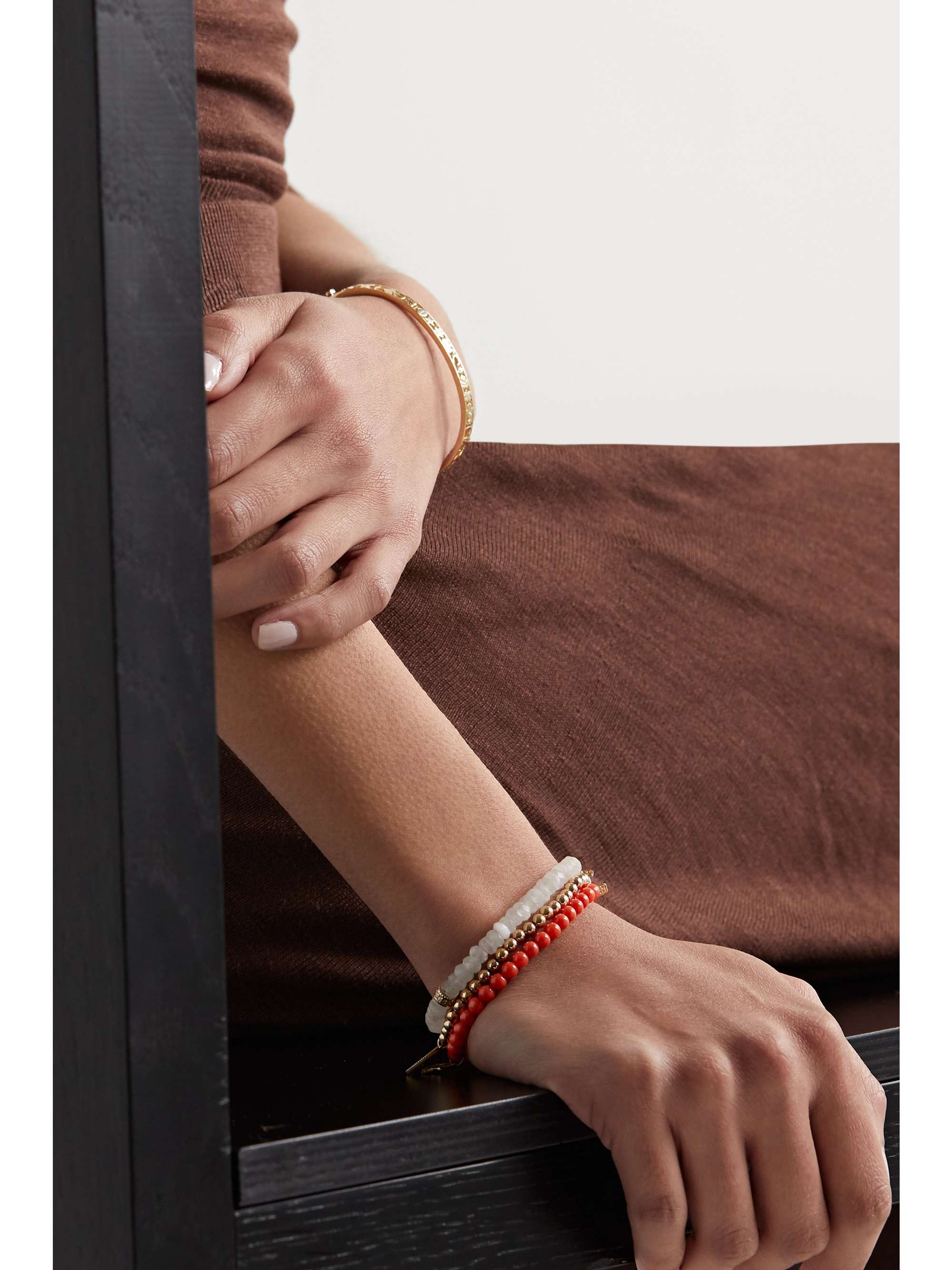 SYDNEY EVAN Small Om 14-karat gold, labradorite and diamond bracelet