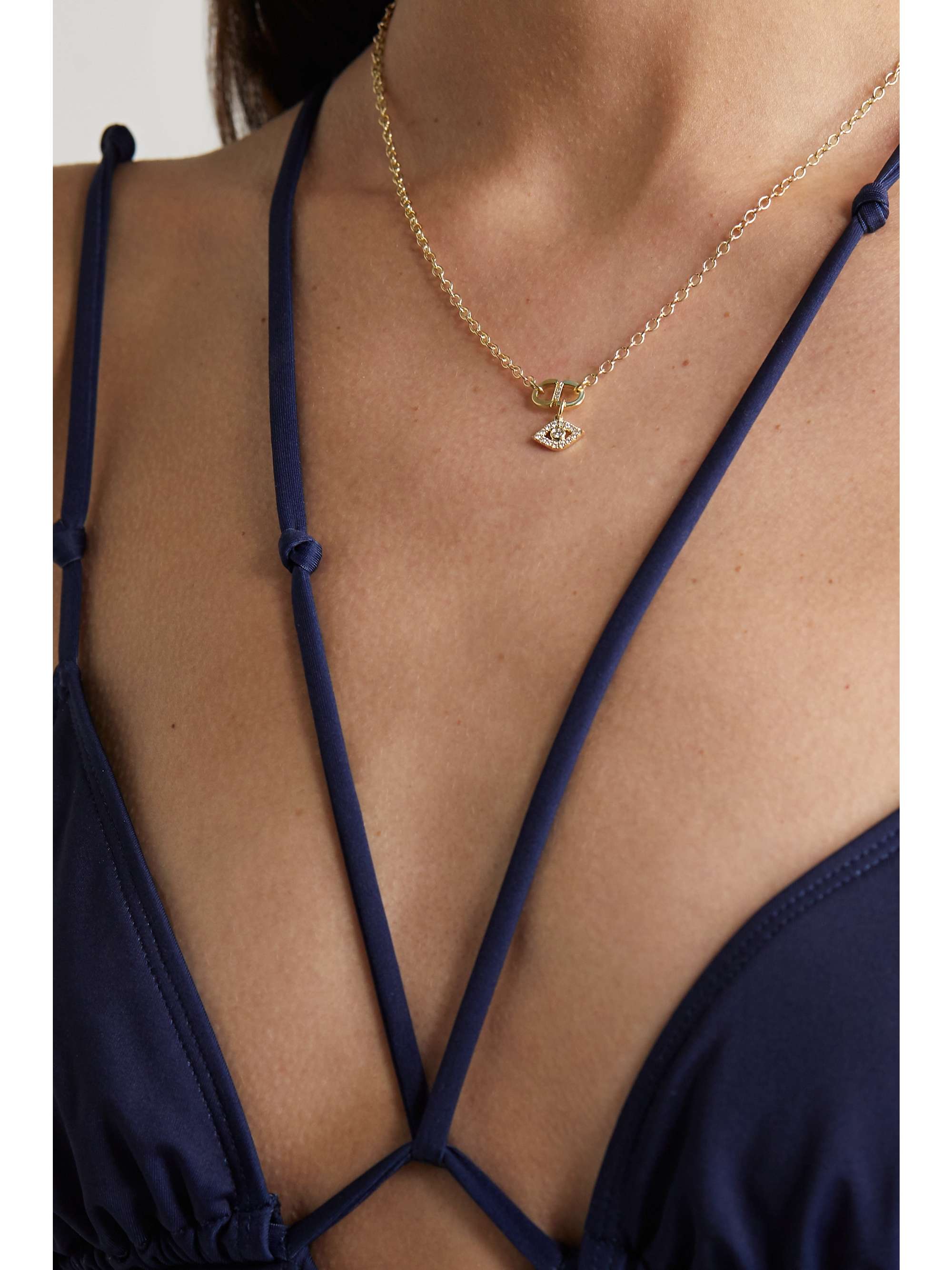 SYDNEY EVAN Evil Eye 14-karat gold diamond necklace
