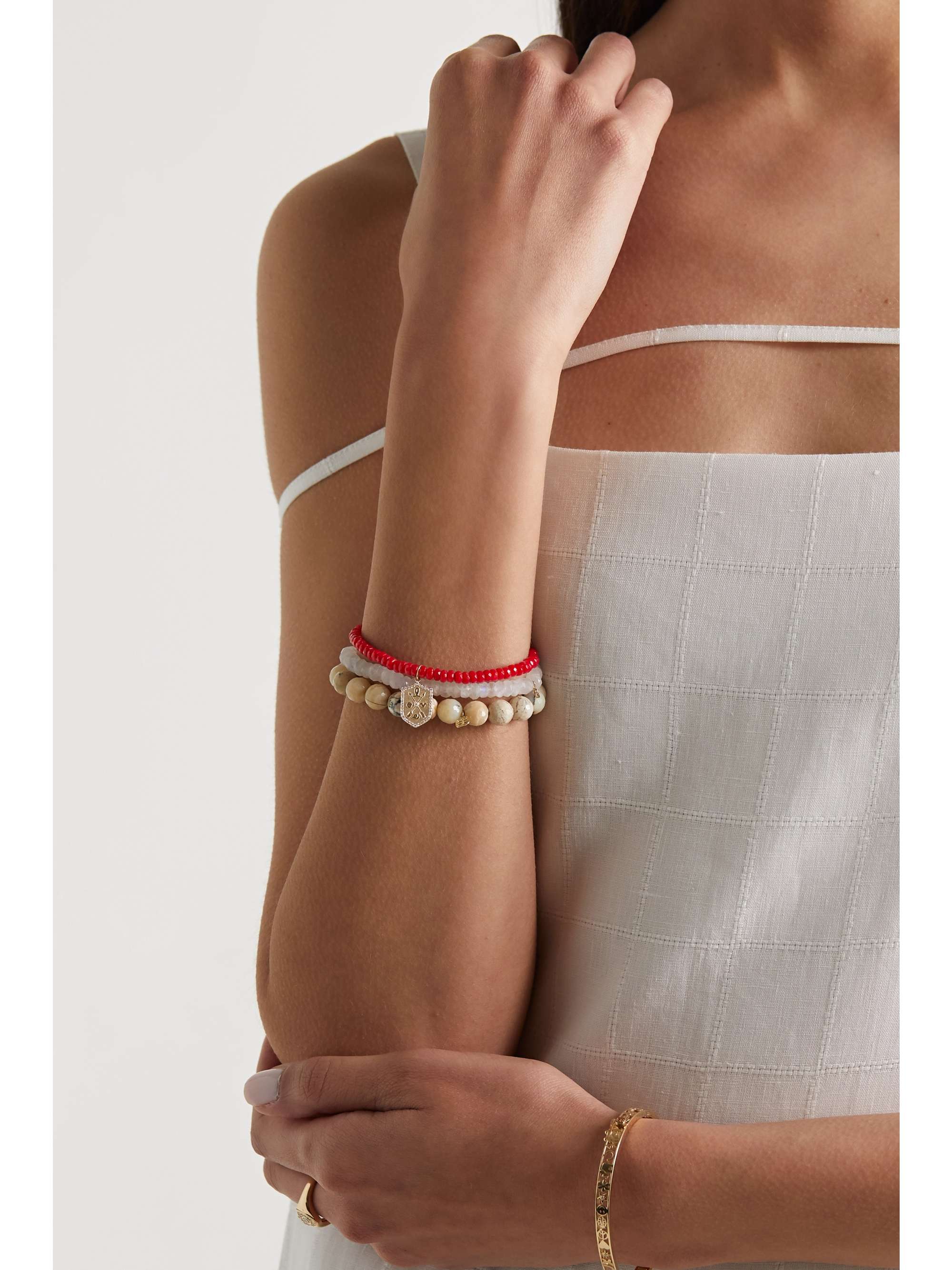 SYDNEY EVAN Small Om 14-karat gold, labradorite and diamond bracelet