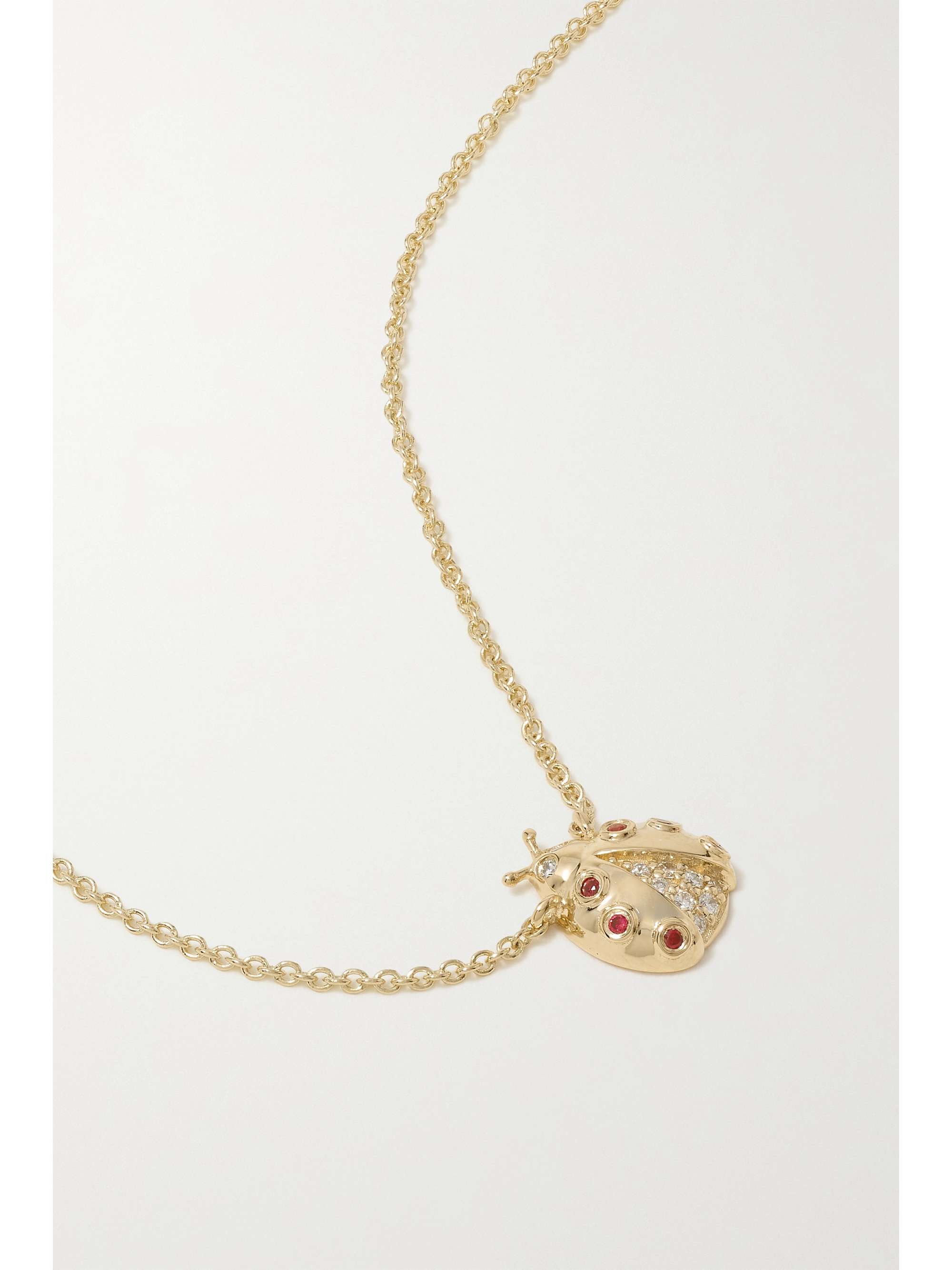 SYDNEY EVAN Small Ladybug 14-karat gold, ruby and diamond necklace