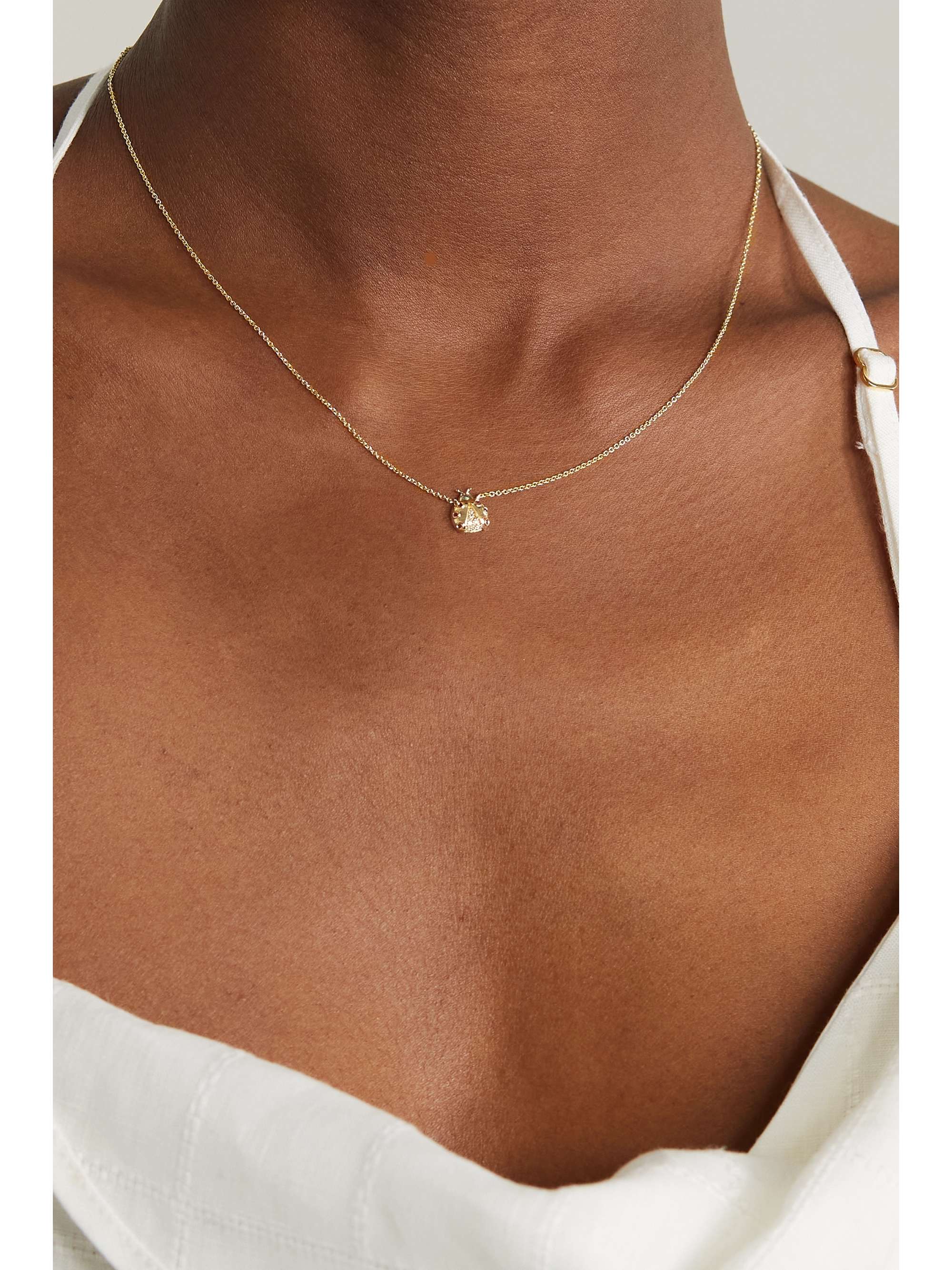 SYDNEY EVAN Small Ladybug 14-karat gold, ruby and diamond necklace
