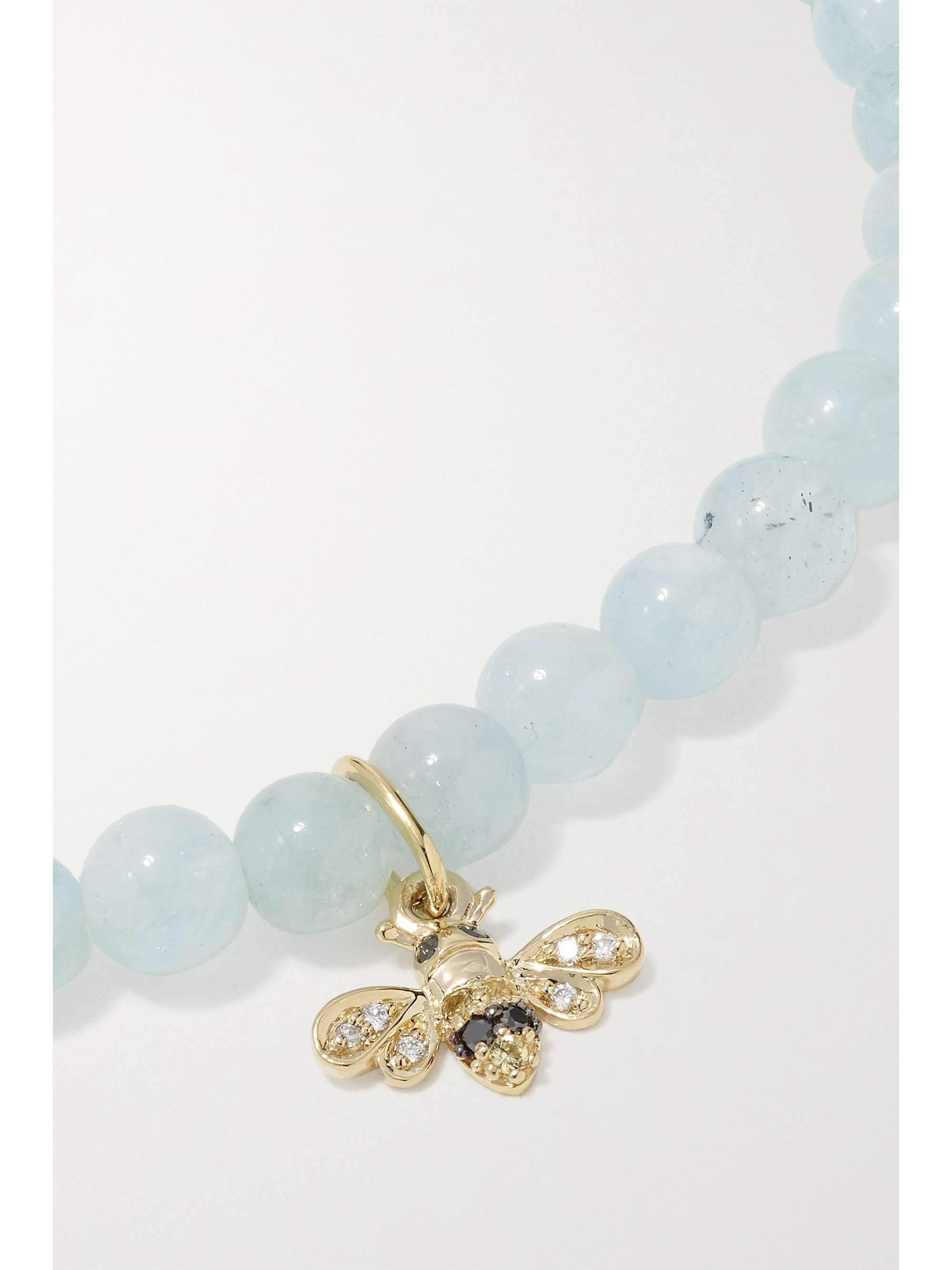 SYDNEY EVAN Tiny Monstera Leaf Armband mit mehreren Steinen und Details aus 14 Karat Gold
