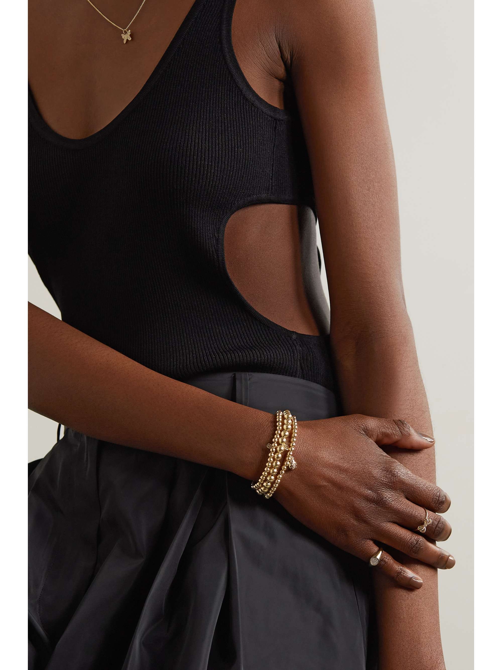 SYDNEY EVAN Small Om 14-karat gold, labradorite and diamond bracelet