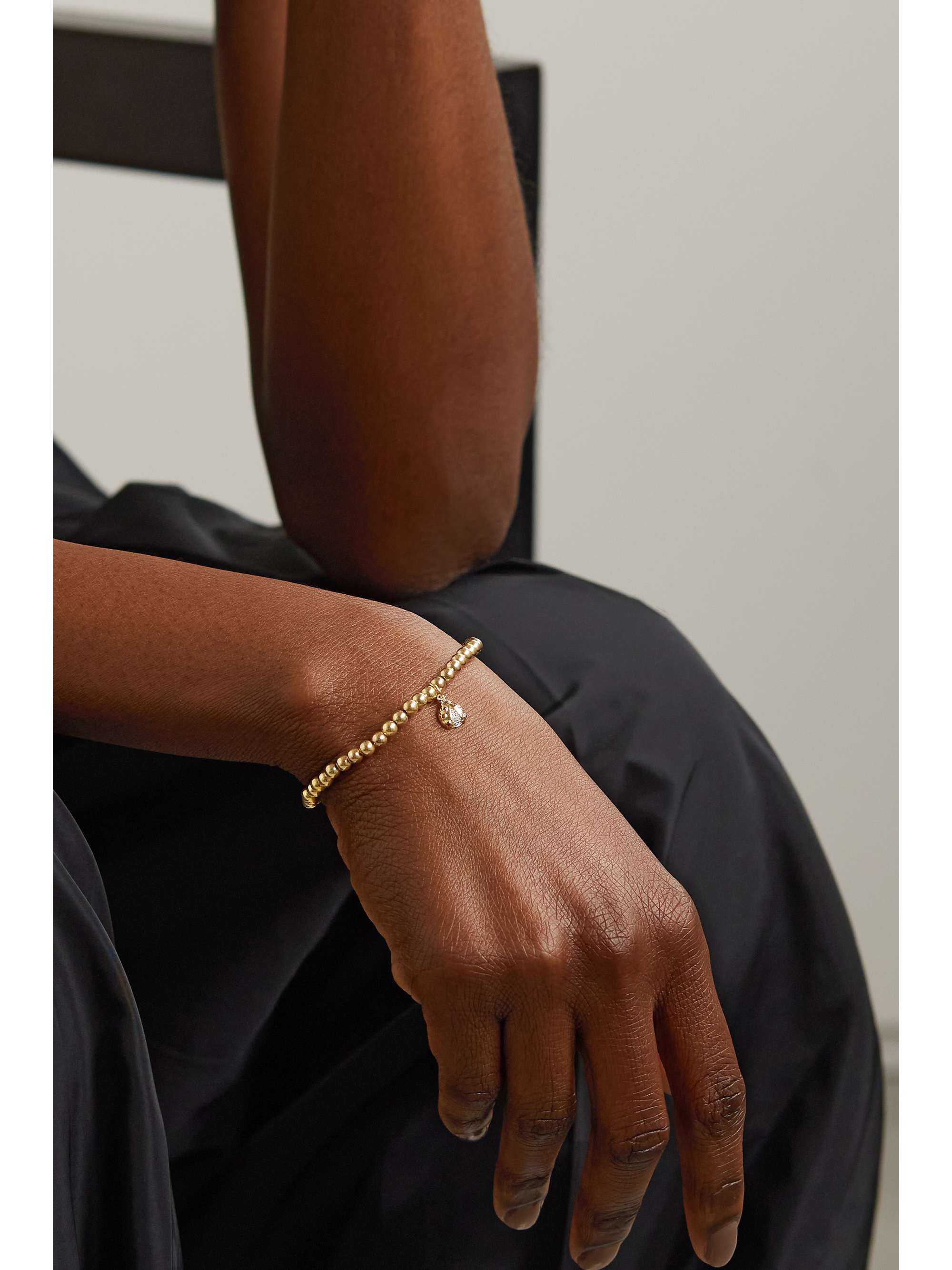 SYDNEY EVAN Small Om 14-karat gold, labradorite and diamond bracelet