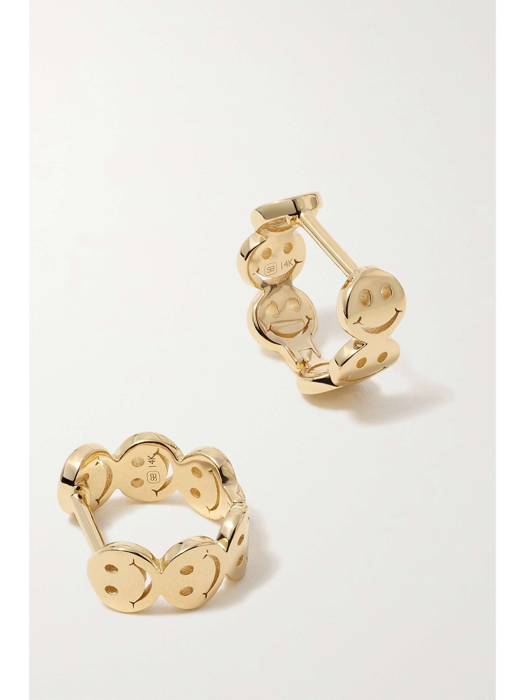 SYDNEY EVAN Happy Face Huggies 14-karat gold hoop earrings