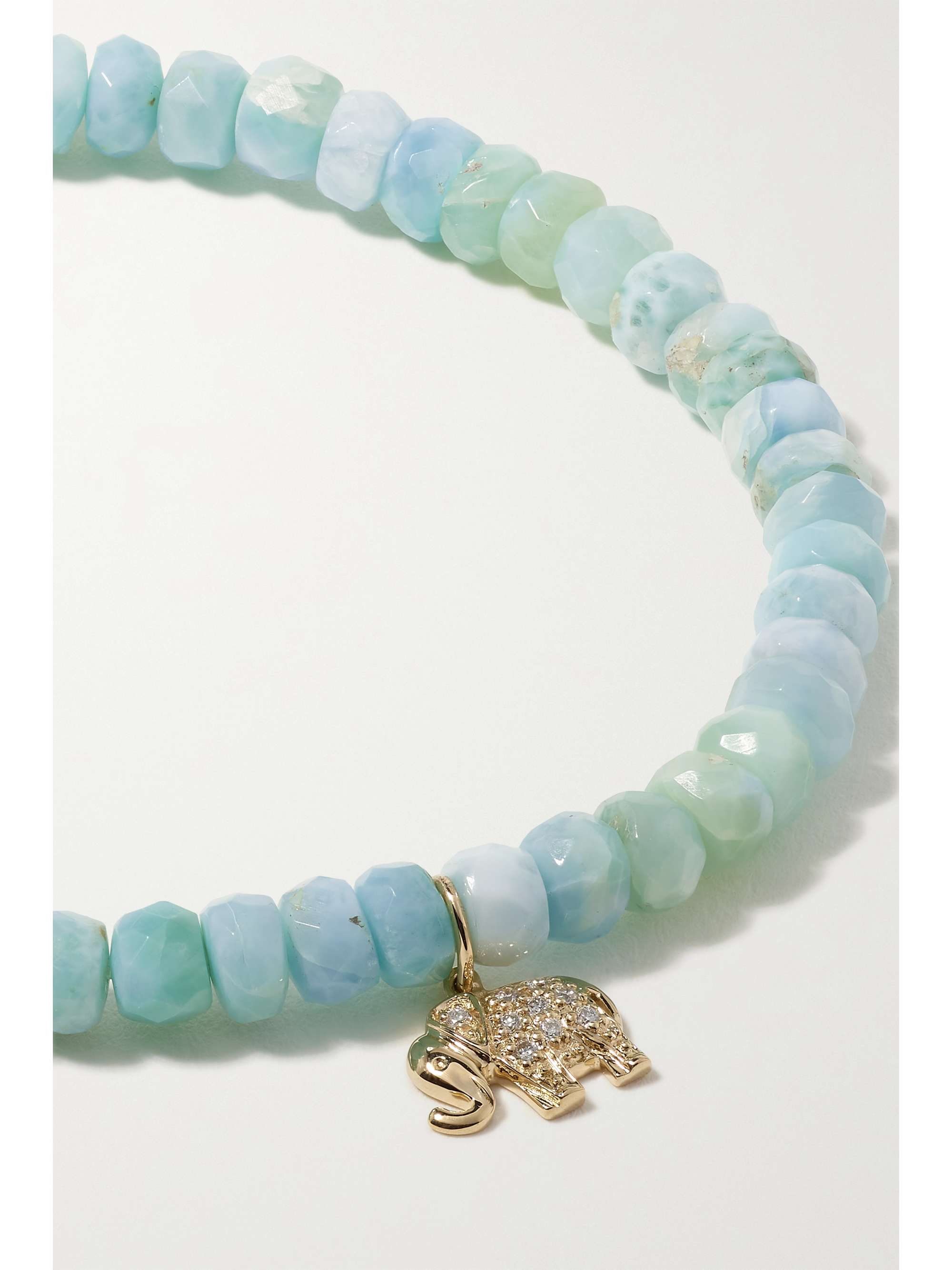 SYDNEY EVAN Mini Peace Sign 14-karat gold, diamond and bead bracelet