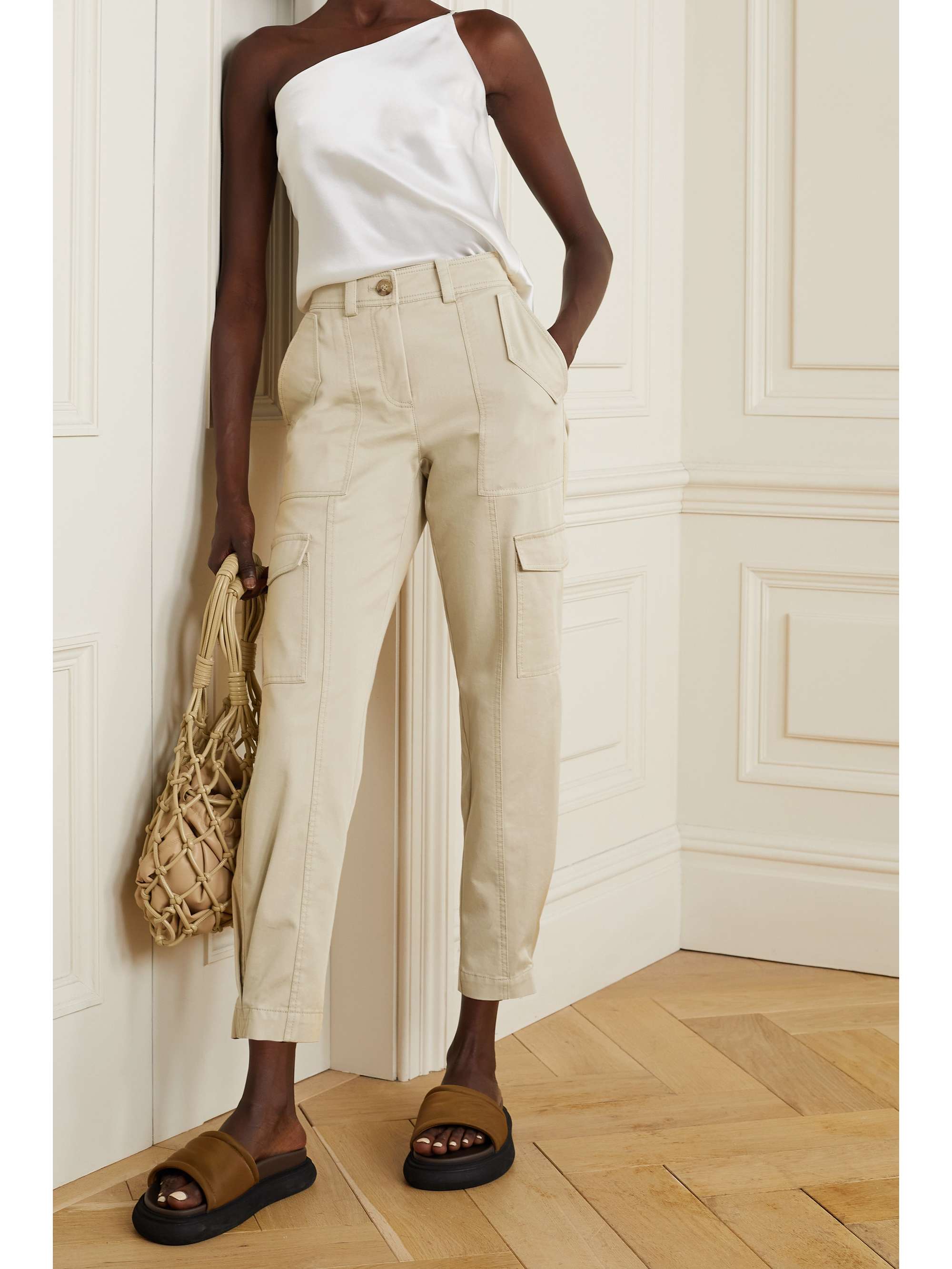 Beige Elian cropped cotton-blend twill 