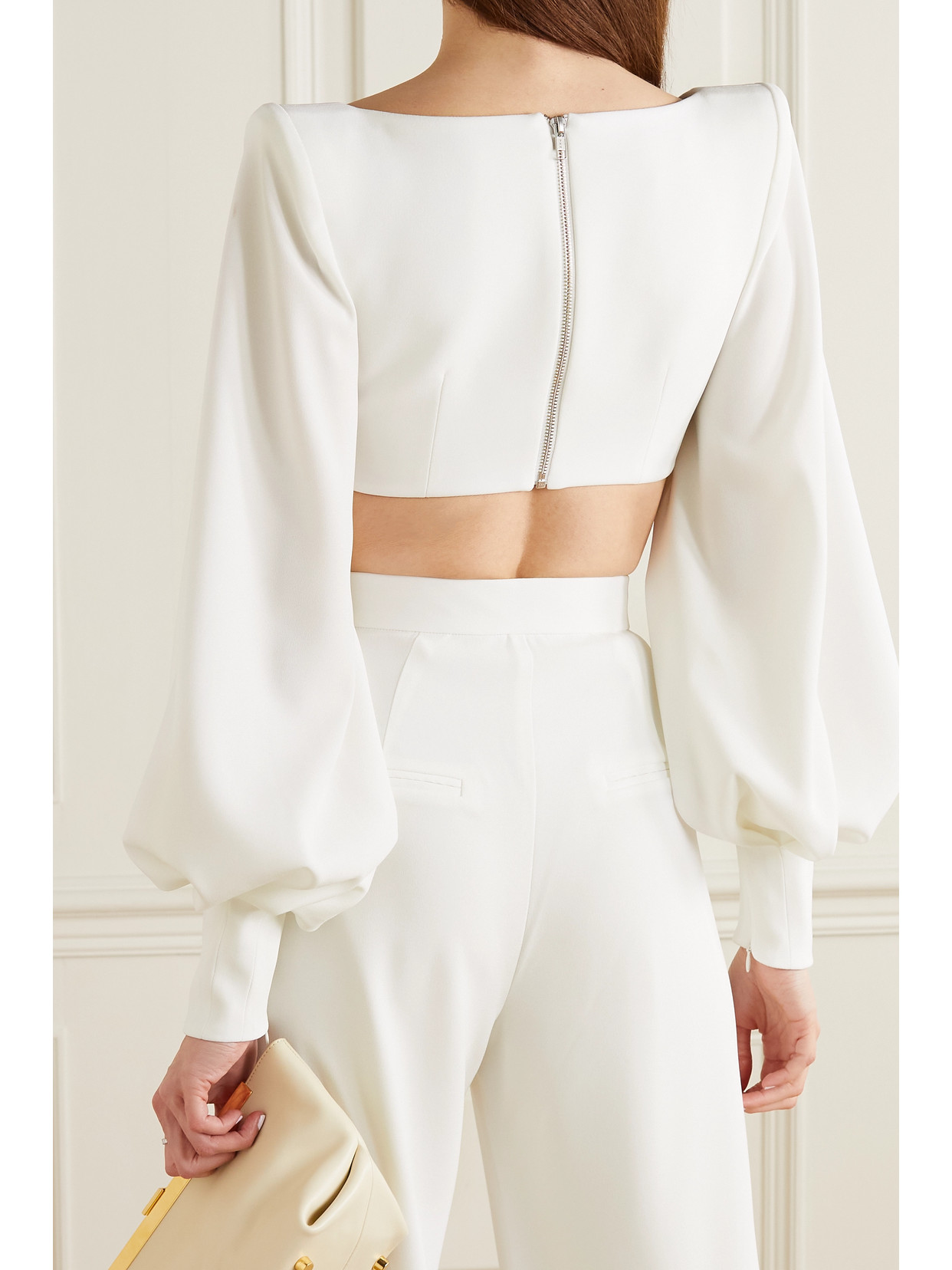 Arlo Cropped Satin-Crepe Top