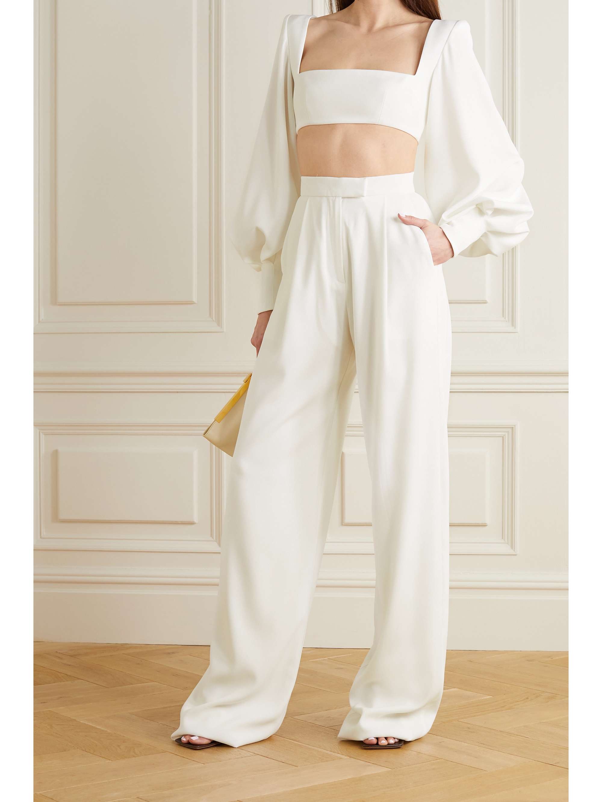 White Arlo cropped satin-crepe top ...