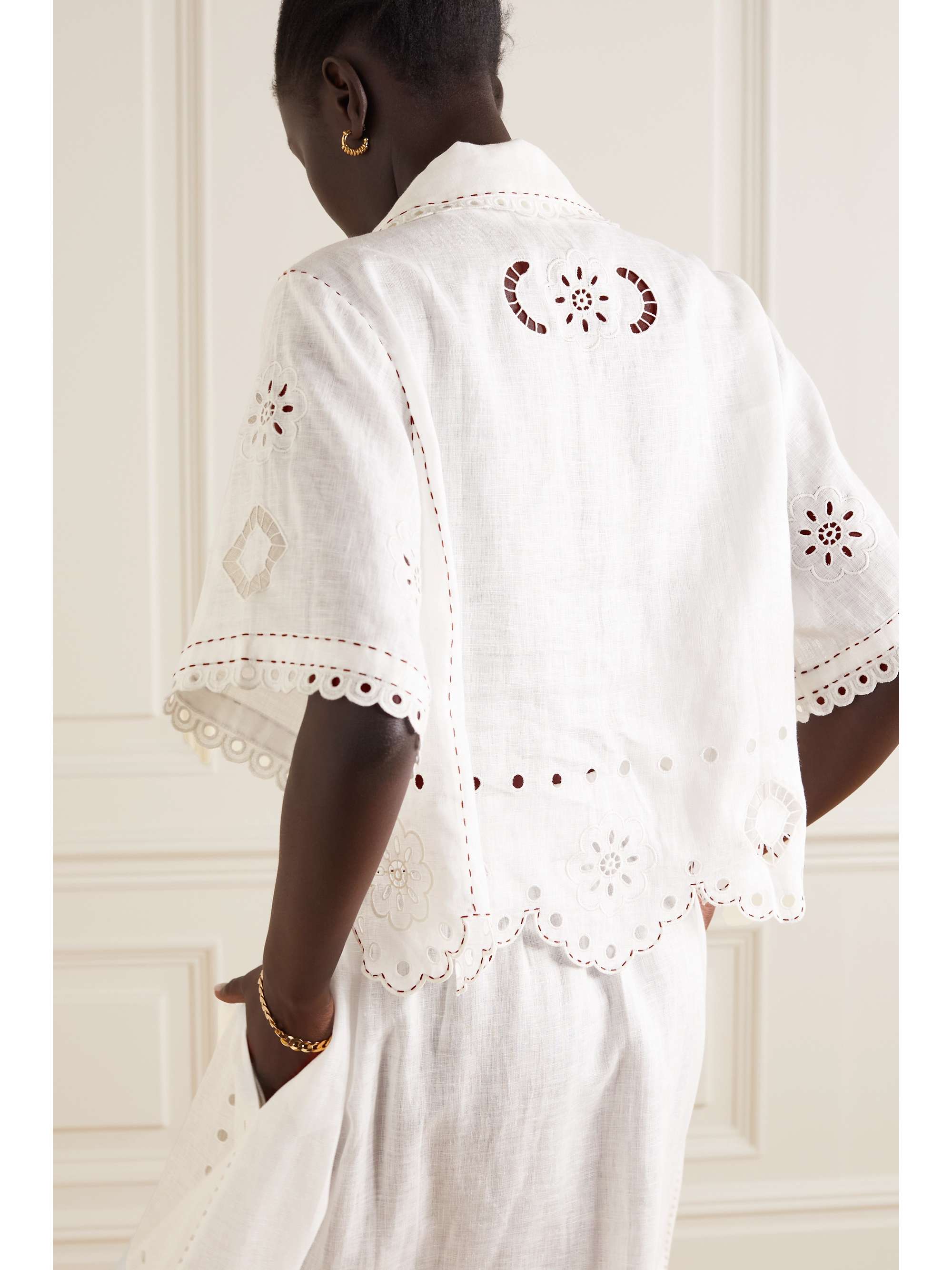VITA KIN Charlie topstitched broderie anglaise linen blouse